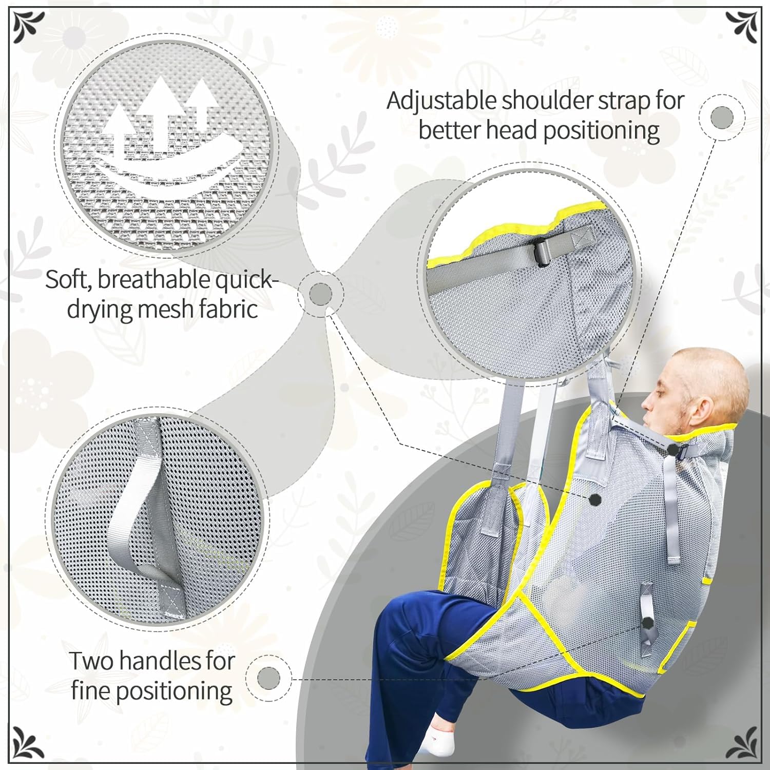 Ehucon sangle de levage à jambes divisées avec appui-tête (M)