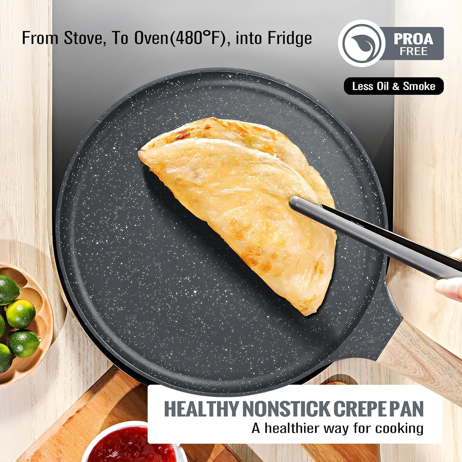 SouxMux Nonstick 8-Inch Crepe Pan with Spreader, Ceramic Coated Dosa Tawa Pan, Induction Compatible Flat Skillet for Pancakes, Omelettes, and More with Cool Handle, PFOA Free
