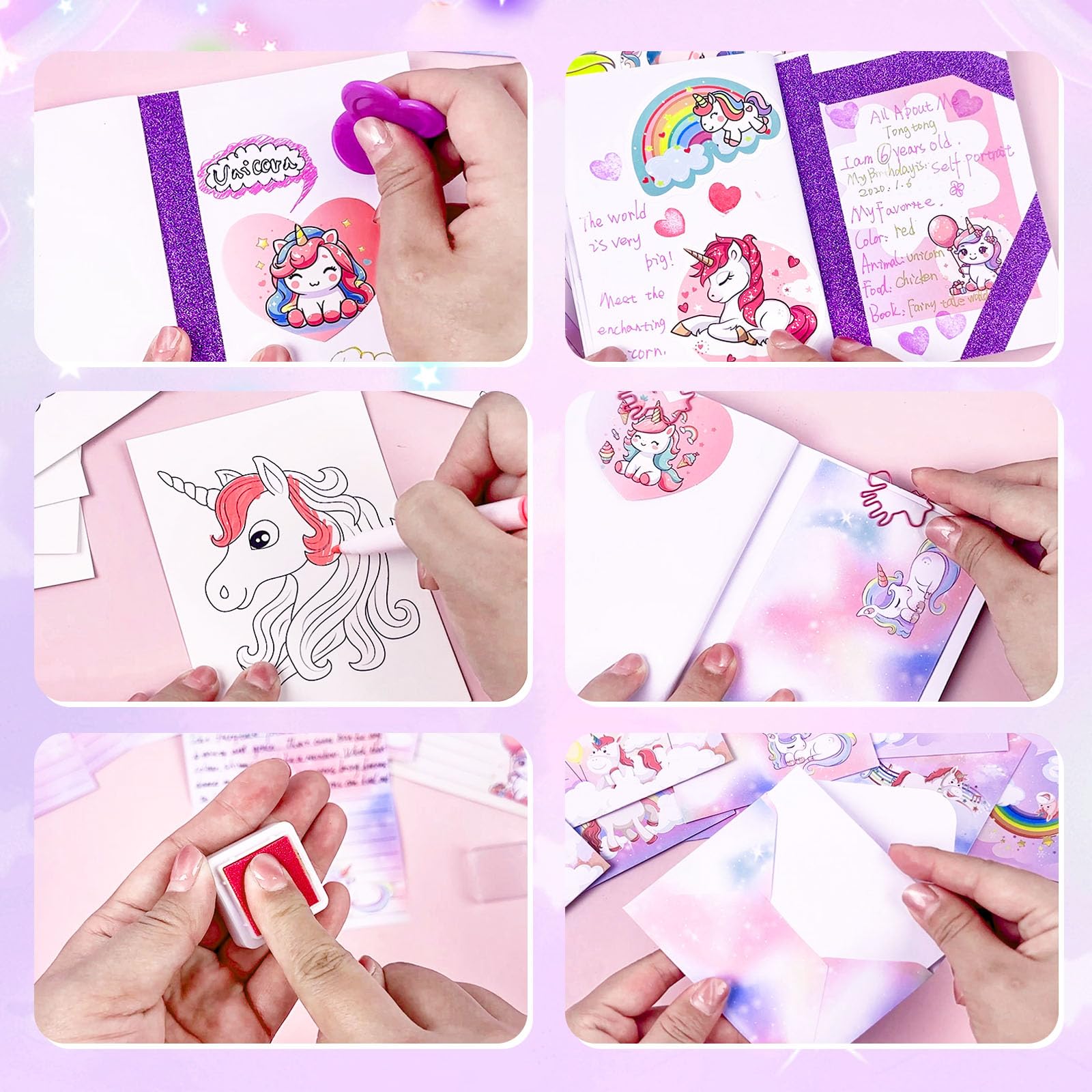 Licorne Ensemble de Papeterie, Cadeau Fille 6 7 8 9 10 11 12 Ans, Journal Intime Fille, Kit Carnet Scrapbooking Enfant, Jeux Creatif, Kit D'écriture, Cadeaux D'anniversaire Noël, 124 Pièces