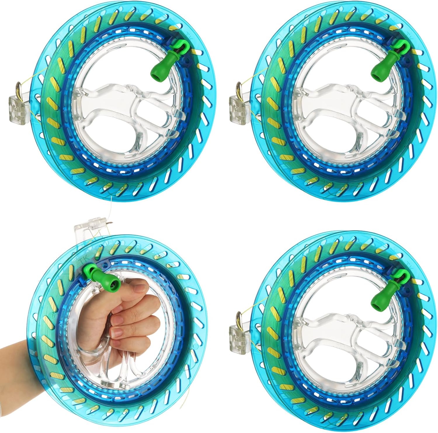 CYEAH 4 Pack Kite String with Reel, 7 Inch Dia Kite Reel Winder Grip Wheel with 656 Ft Flying Line String, Kite Flying Line with Smooth Spool & Tangle-Free Design for Outdoor Kite Flying Experience