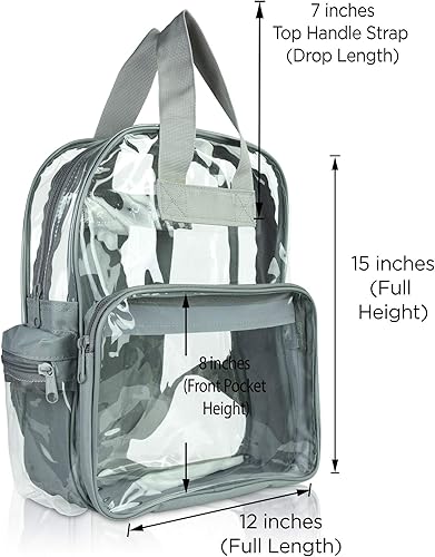 Miniatura 4 de DALIX Mochila transparente pequeña, negra, morado, azul marino, rosa intenso, dorado, gris, verde, rojo, verde azulado, Gris Claro, S, Mochilas