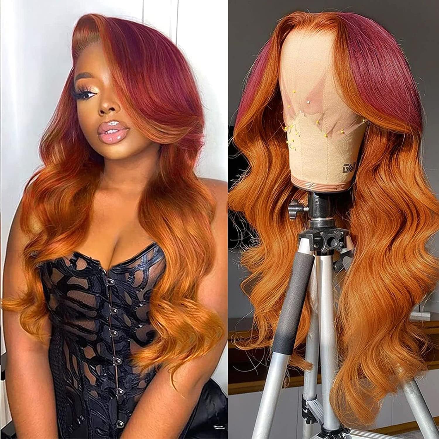 Amazon.com: haha Ginger Red Ombre Lace Front Wig Human Hair 