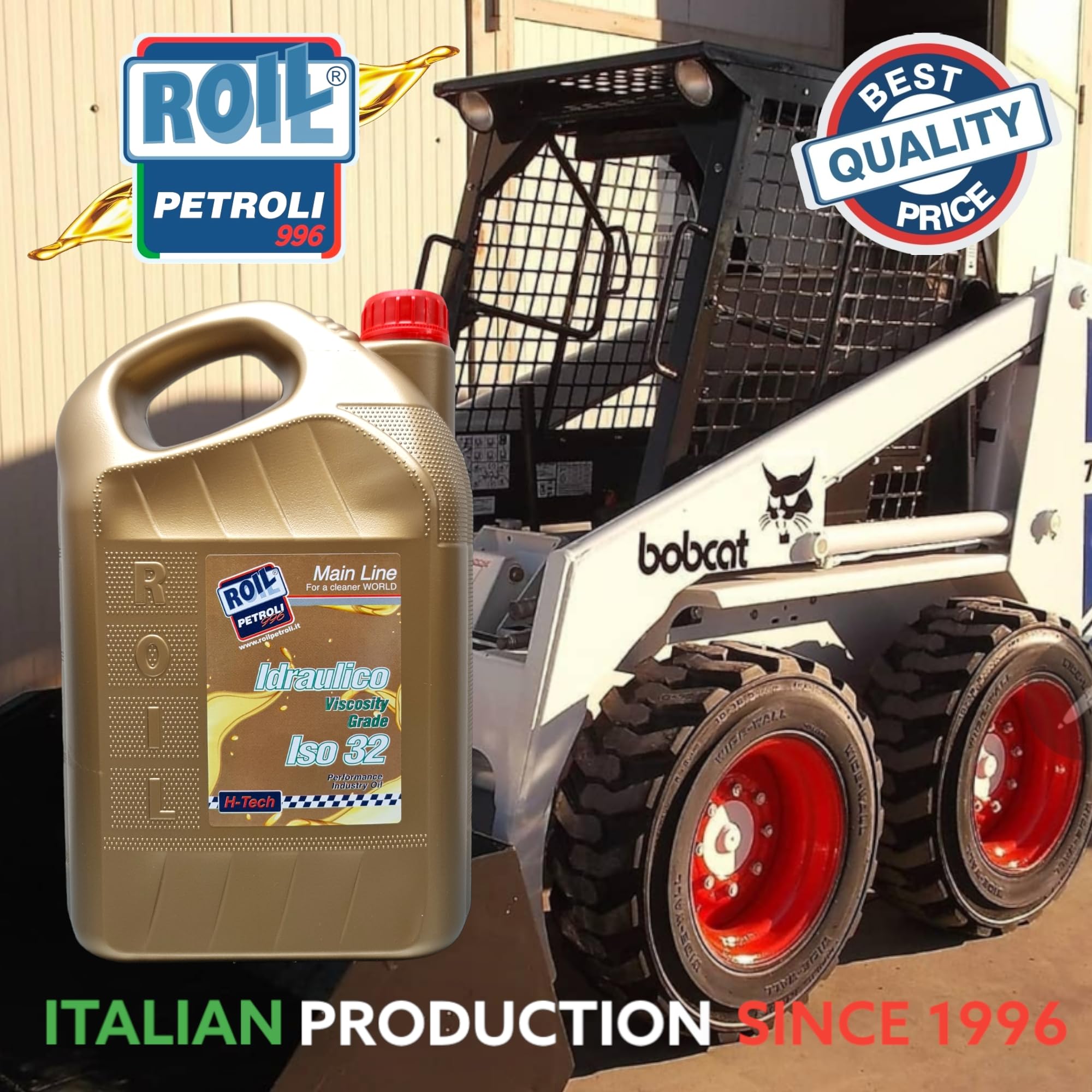 5 Litri di Roil Olio idraulico VG ISO 32 "NUOVA FORMULA CON POLIMERO ELASTOMERO" con più elasticità e durata delle parti in gomma, antischiuma e antiusura per sistemi oleodinamici e idrostatici