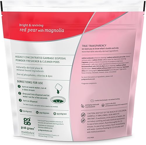 Miniatura 2 de Grab Green Cápsulas limpiadoras y ambientadoras de eliminación a base de minerales de origen natural, pera roja con magnolia, 12 cápsulas (paquete