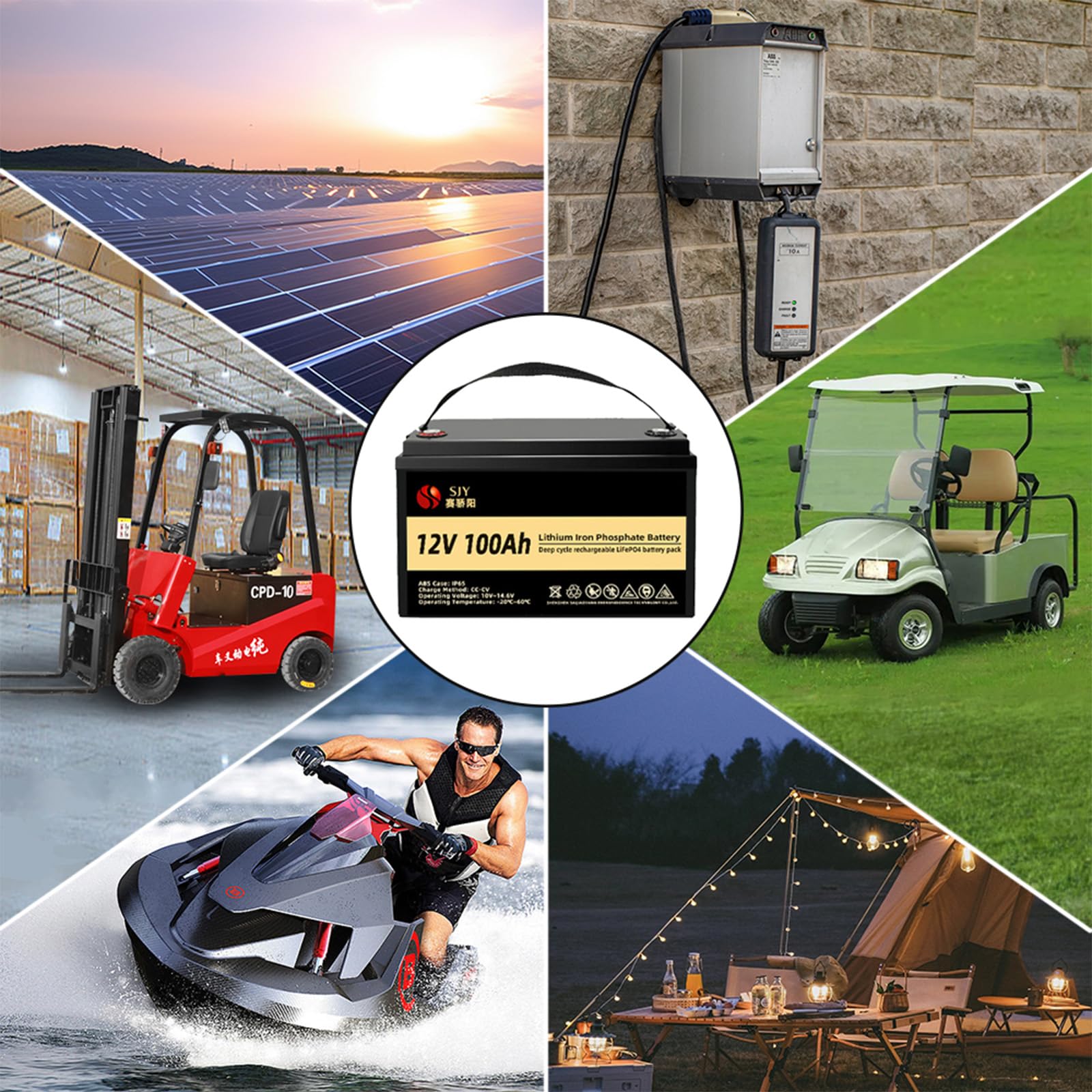 12V 100Ah LifePO4 Zawiera Bluetooth i ładowarkę 10A, Akumulator Litowy z 100A BMS Głęboki Cykl Klasa A Bateria LiFePO4 z LCD Idealny do Off-Grid, RV, Systemu Solarnego, Łódźi, Kampera