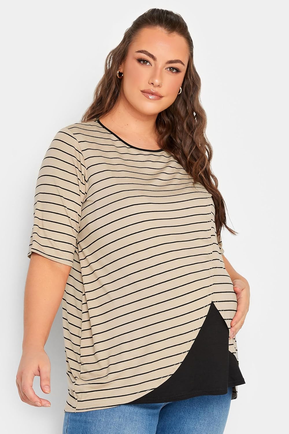 Bump It Up Maternity Curve Plus Size Navy Blue Stripe Print T-Shirt Navy