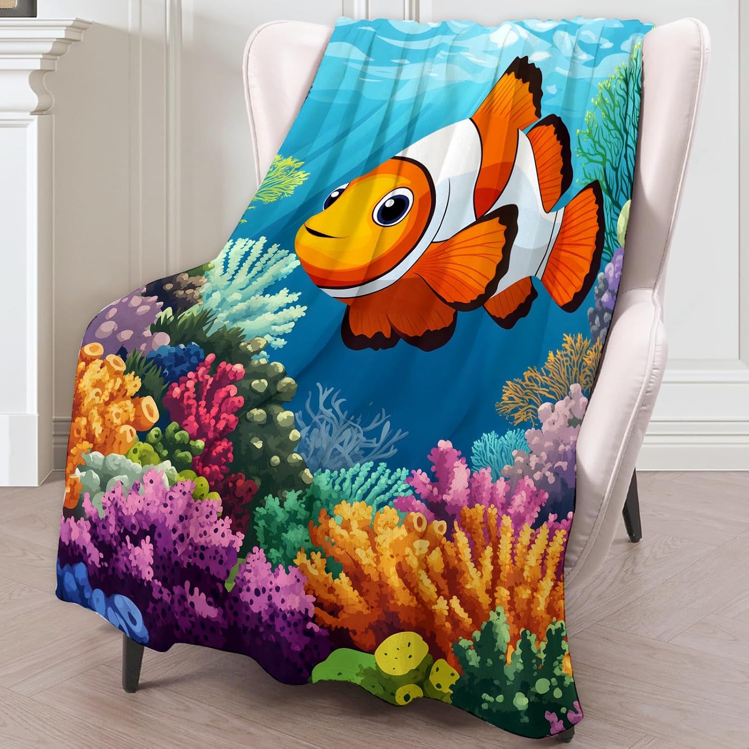Cute Clownfish Theme Throw Blanket - Ultra Soft, Cozy, Lightweight Plush Flannel Blanket for Women Men - Anti-Pilling Warm Fleece Blanket for Sofa, Bed, Travel - Unisex Gift - 50×60 inches - Image 2