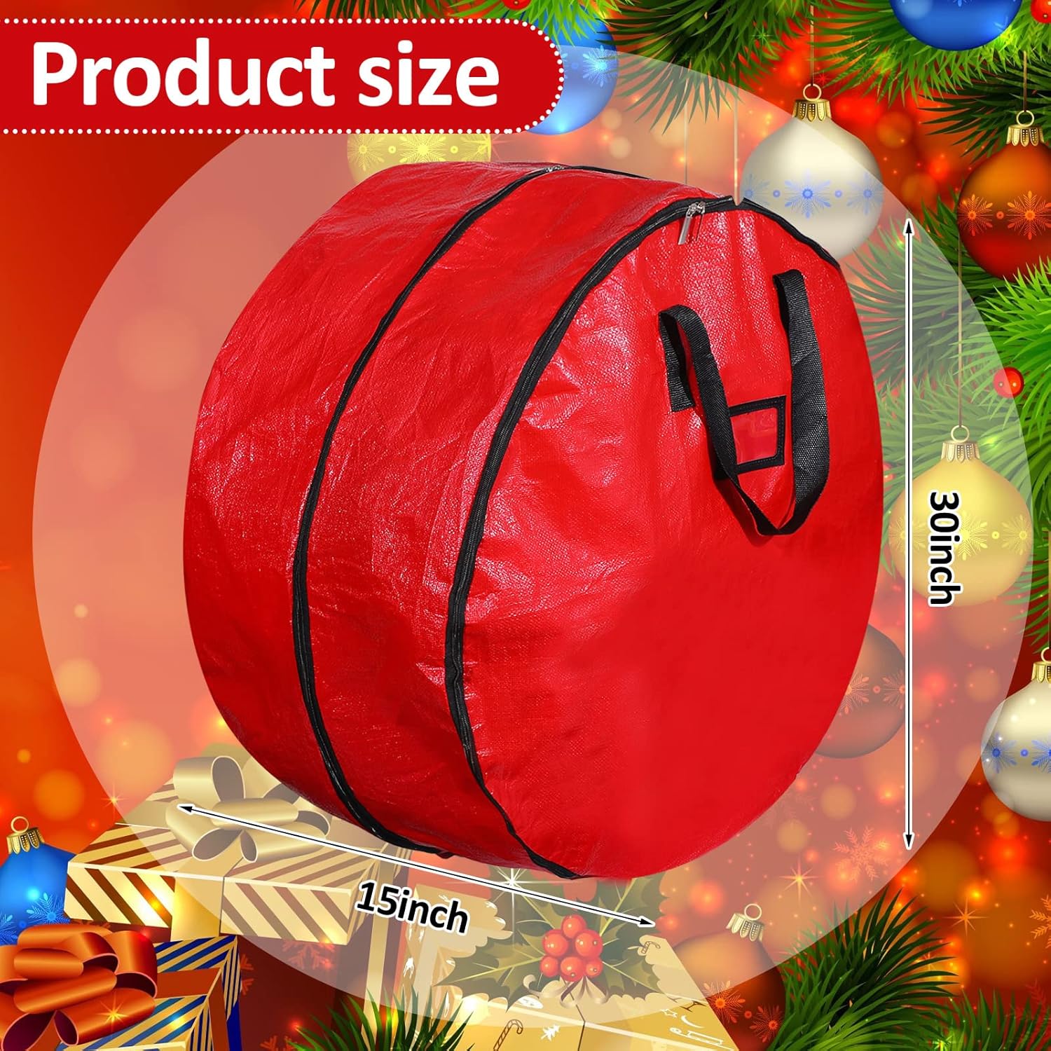 Hoolerry Double Layer Christmas Wreath Storage Container Bags Double Wreath Storage Container Zippered Bag with Handle Festive Storage Box Storage for Xmas Garlands, Red(2 Pcs,30 Inch)