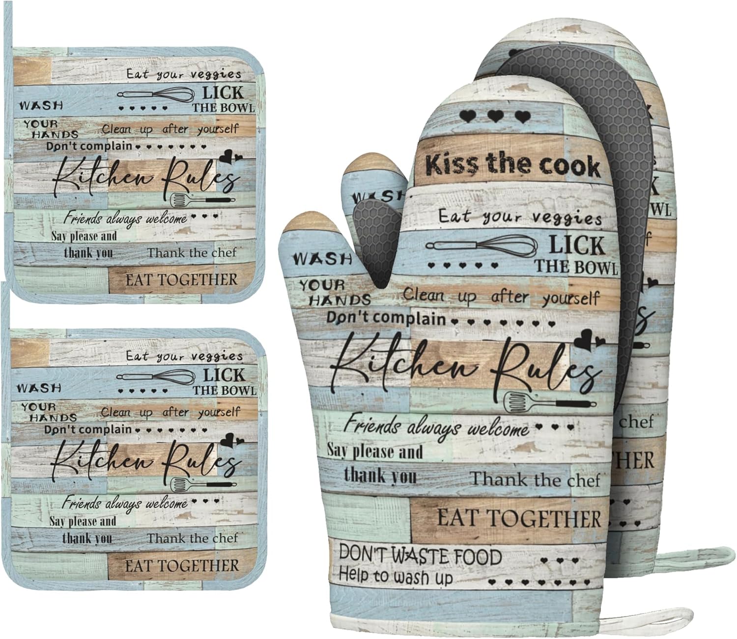 Boulda Farmhouse Oven Mitts and Pot Holders Kitchen Rules