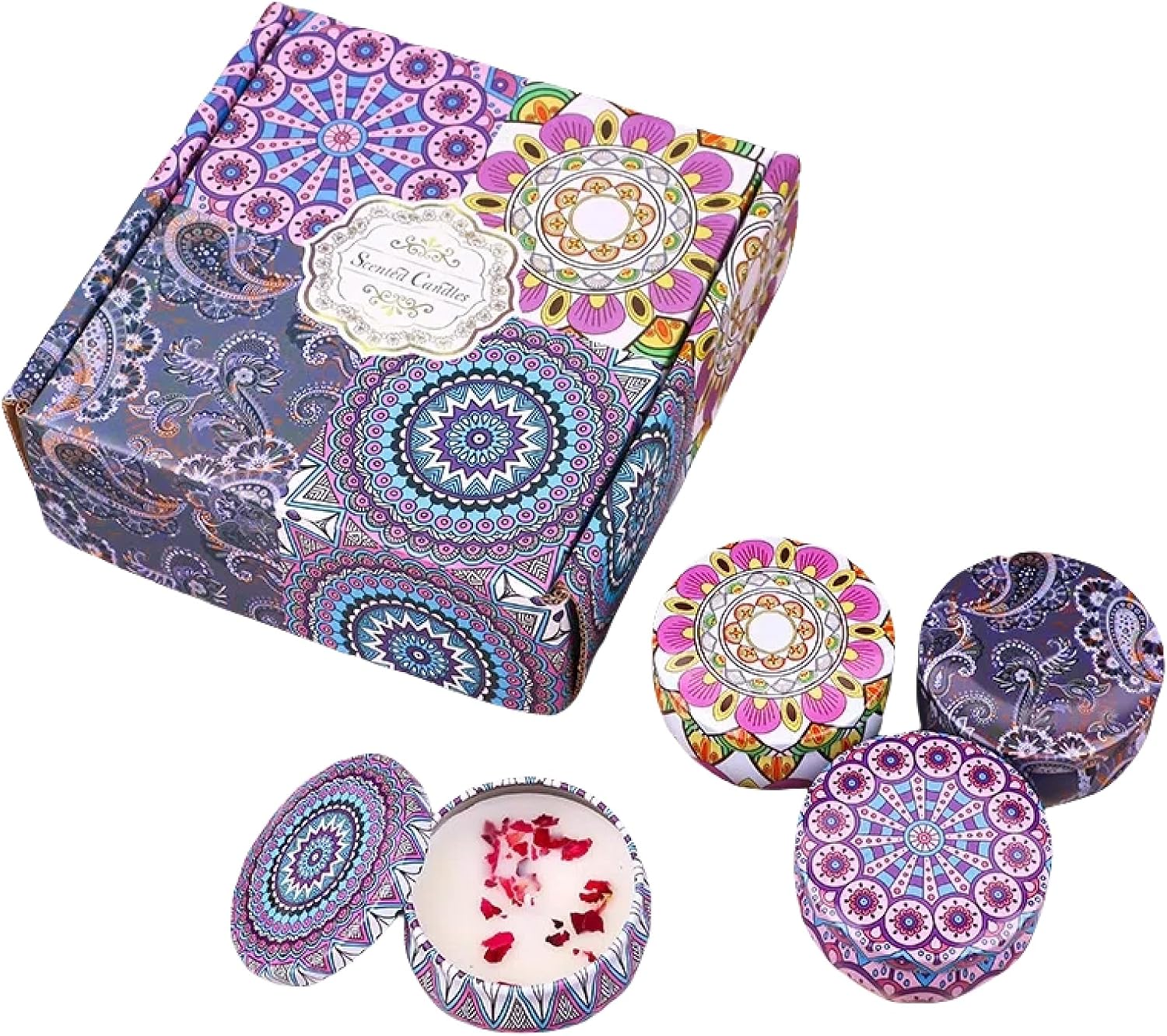 Tin cans, Candle cans, Ethnic Style Pattern Aromatherapy Cups, Gift Box Set