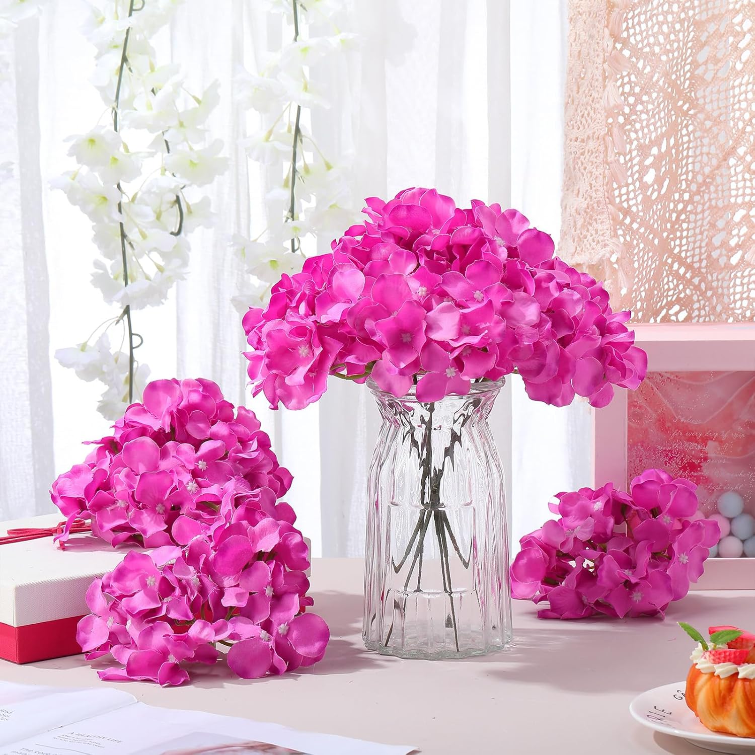Yunsailing 100 Pcs Artificial Hydrangea Flowers Hydrangea Flower Heads with Stems Silk Faux Hydrangea Flowers for Wedding Centerpiece Fake Bouquet Home Indoor Garden Party Decoration (Pink Purple) - Image 6