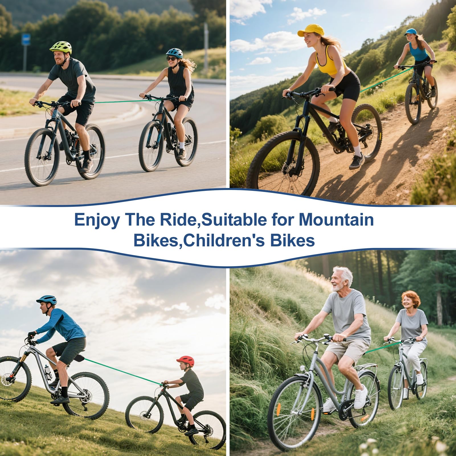 FoiiLiio Cuerda de Remolque Bicicleta,2.5m Cuerda de Remolque Retráctil,Cuerda de Remolque para Bicicleta para Bicicletas de Montaña,Todas Las Bicicletas
