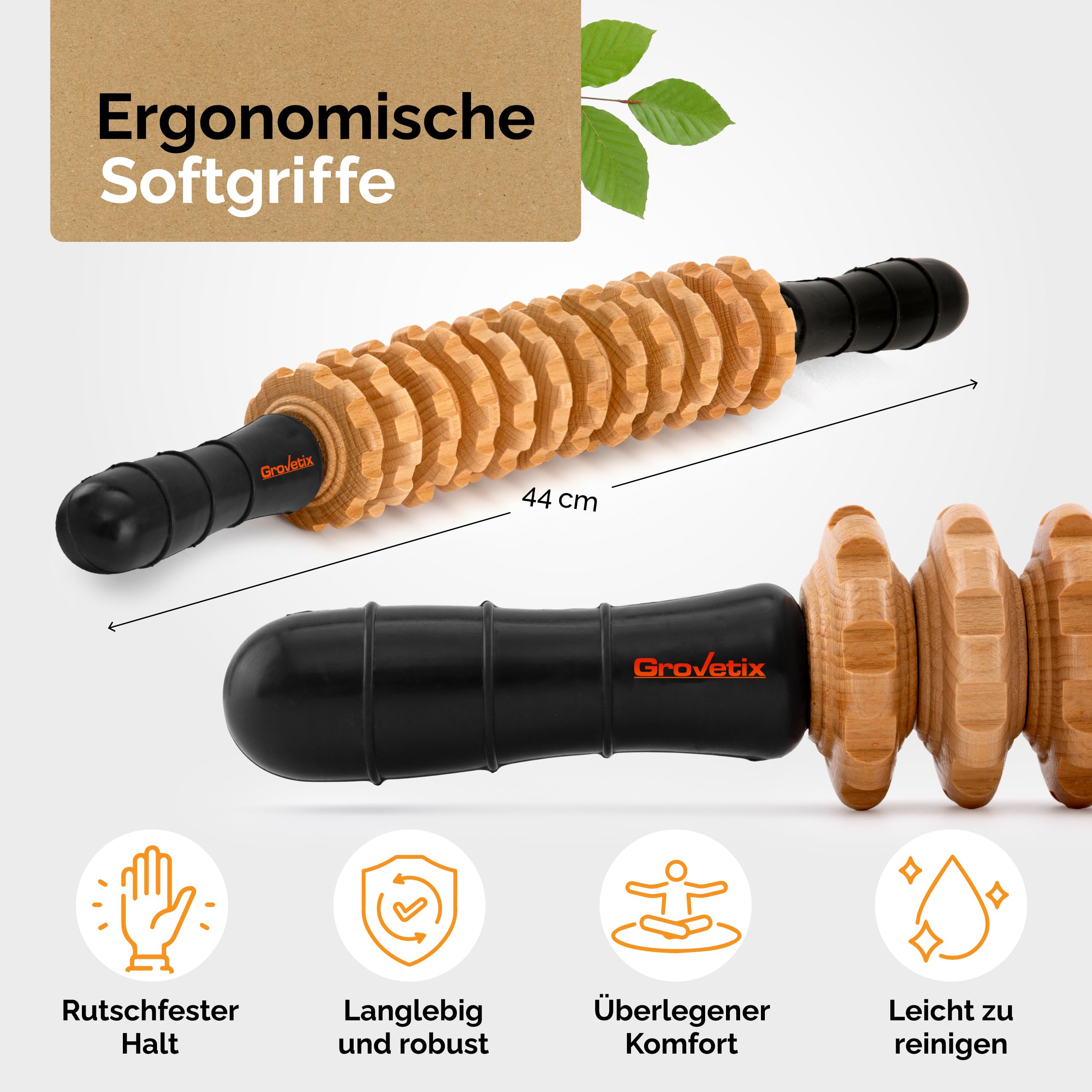 Massageroller Faszienstab aus hochwertigem Buchenholz Faszienrolle holz ideal für eine schonende und gleichzeitig effektive Massage