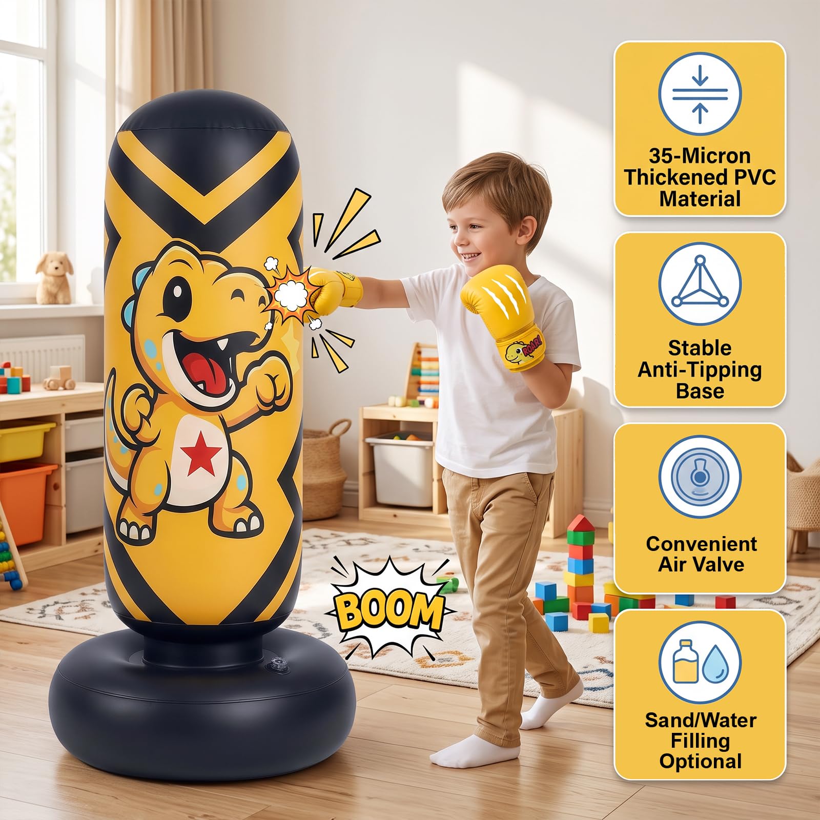 Ninonly 130cm Sacco da Boxe per Bambini Gonfiabile con Guanti e Pompa