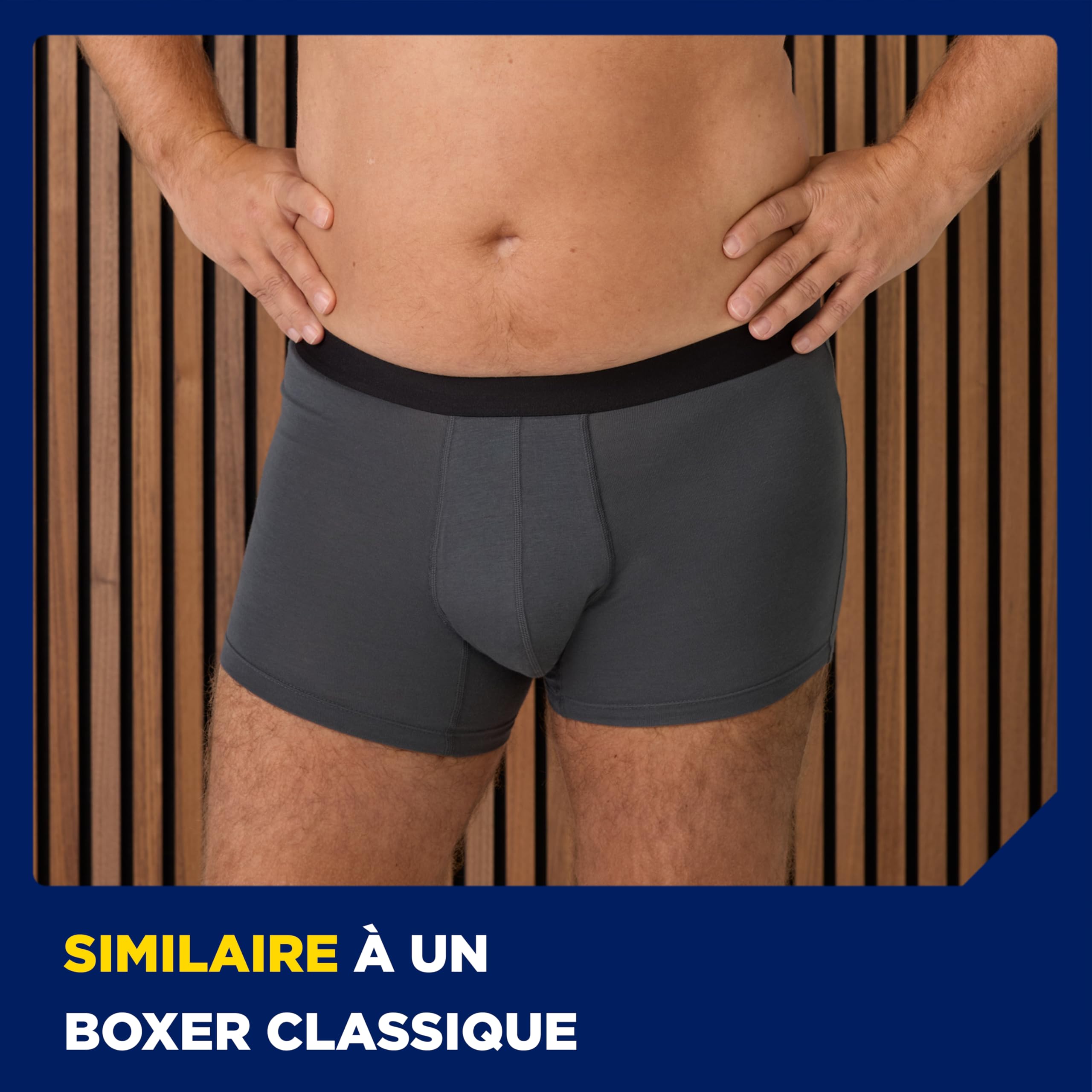 Tena Men Schutzboxer, waschbar und wiederverwendbar, entwickelt für Tropfen und leichten Urinausfluss, saugfähige Boxershorts für Herren, schnell absorbierend, Farbe Grau