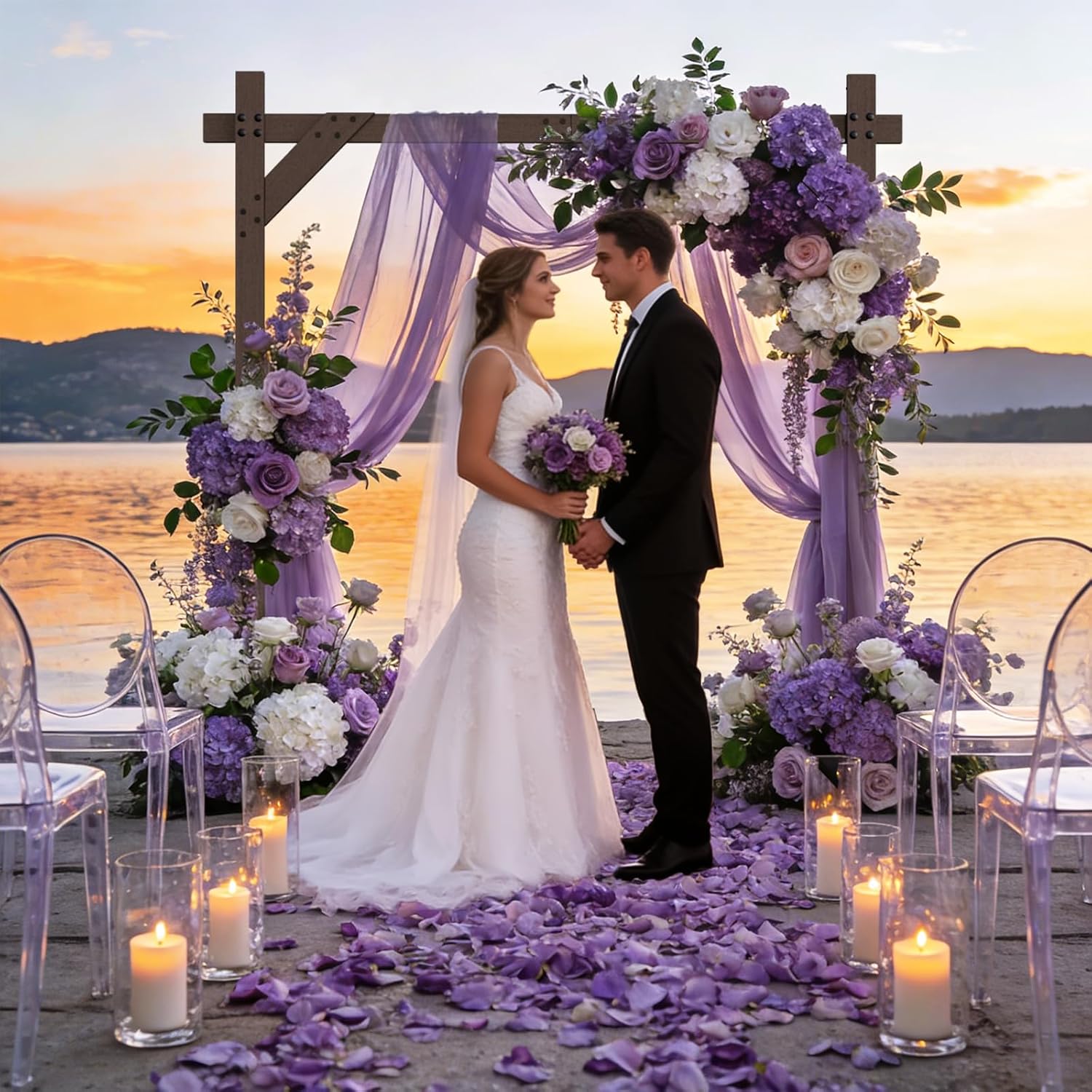 Square Wooden Wedding Arch Frame 7.48 FT Square Wood Arch Wedding Arbor Backdrop Stand for Ceremony Party Proposal Scene Garden Beach Forest Rustic Boho Decoration(7.48ft)