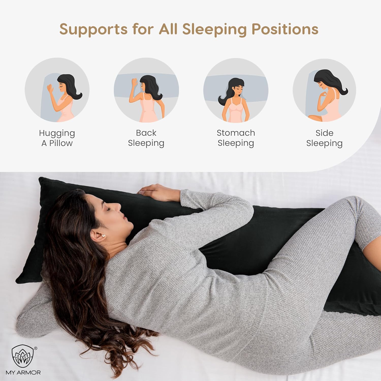 soft microfiber pillow for sleeping, 53x16 full body pillow, long pillow for bed, pregnancy pillow for sleeping, large pillow with velvet cover,