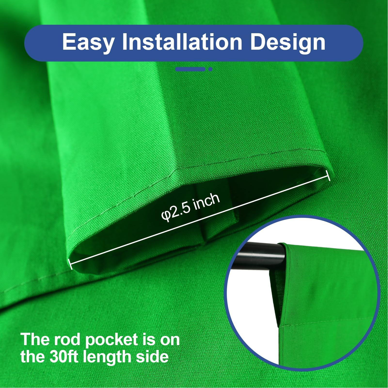 EMART Sfondo verde per schermo, 30 x 3 m, kit di sfondo in tessuto per YouTube video streaming zoom, piccola tenda in mussola Chromakey con 4 clip