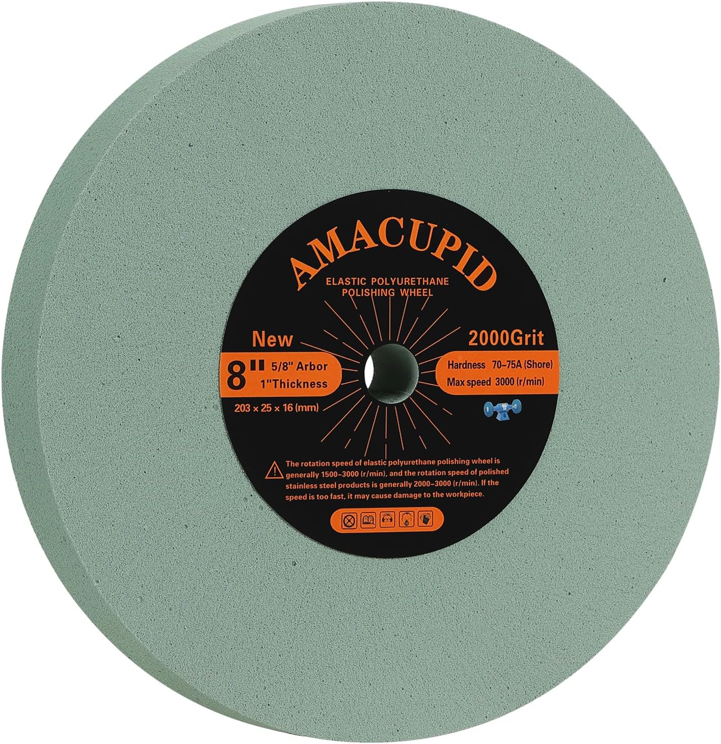 Elastic Polyurethane Buffing Wheels 8 Inch 2000 Grit. Silicon Carbide Abrasive.For Bench Grinding Wheel Polishing Machine. Mirror Polished Stainless Steel, Copper etc. 5/8 Inch Arbor