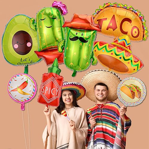 Miniatura 3 de 8 globos de fiesta mexicanos de taco, cactus, aguacate, sombrero de llama, botella picante, globos de papel de aluminio, decoración de fiesta del