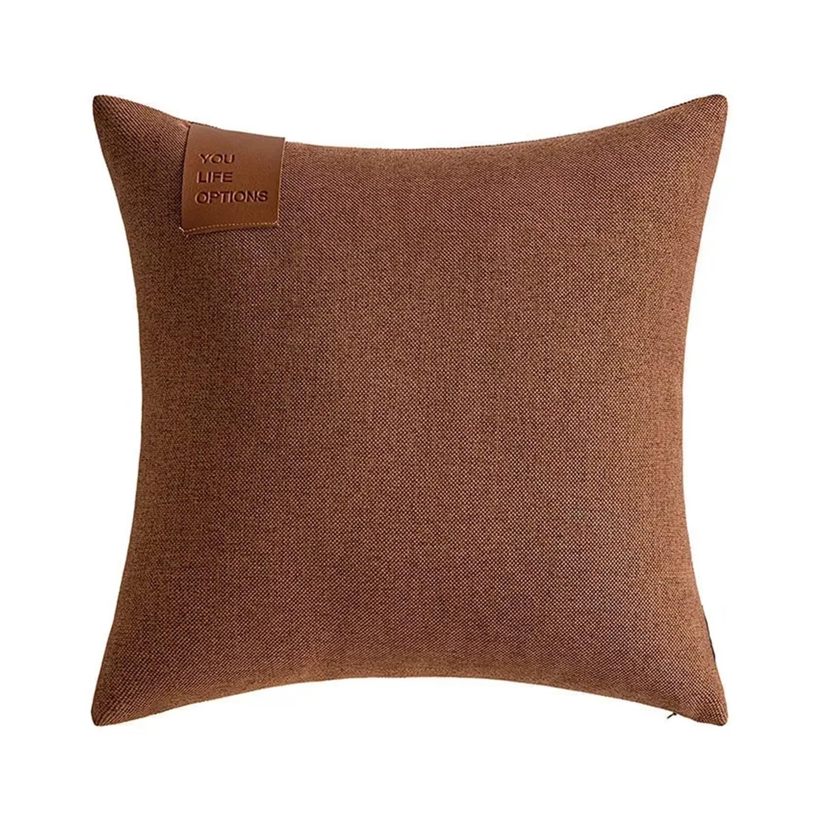 Housse de coussin luxueuse en cuir marron orange 60x60 style épuré