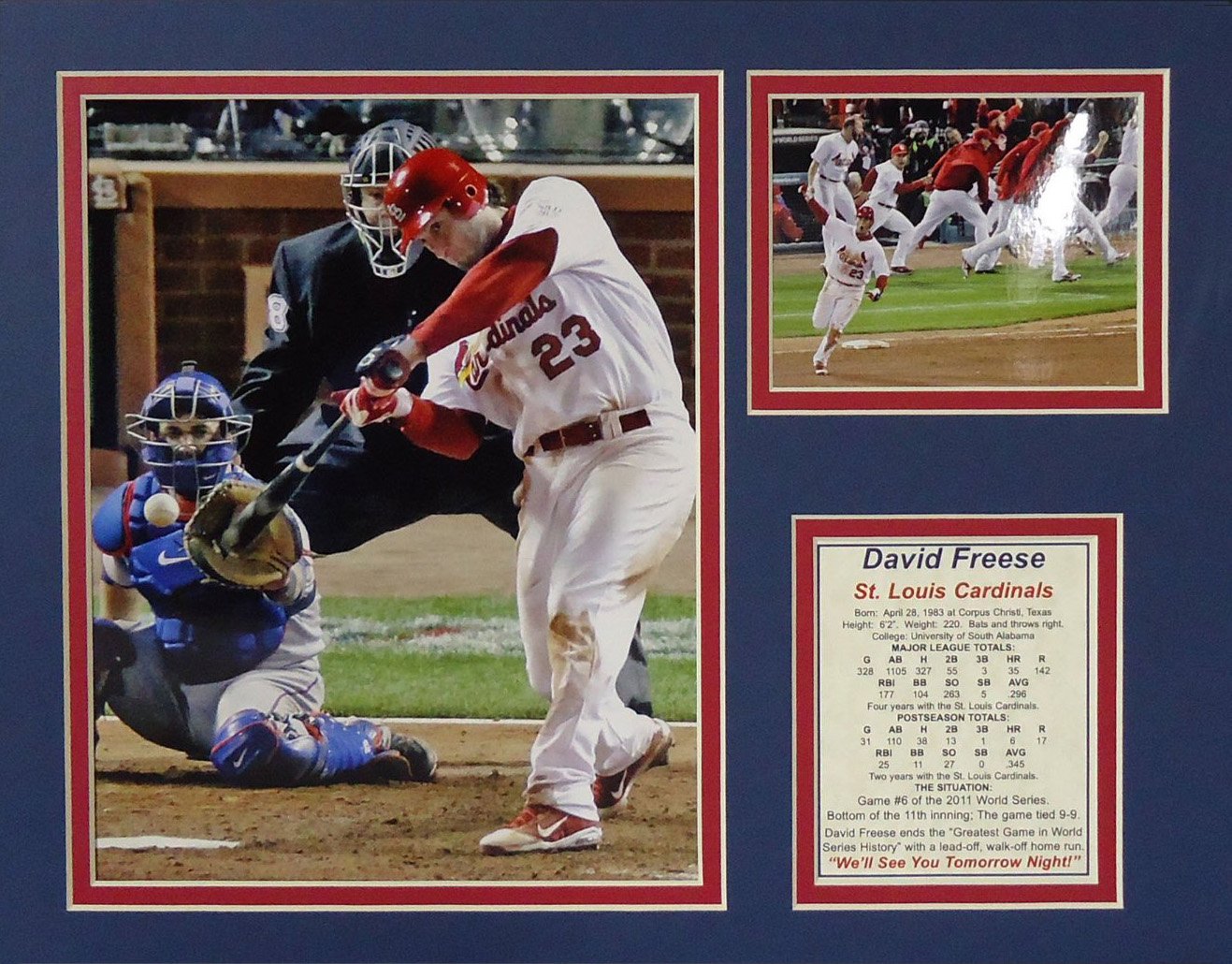 David Freese - HR Swing 11" x 14" Unframed Matted Photo Collage by Legends Never Die, Inc.