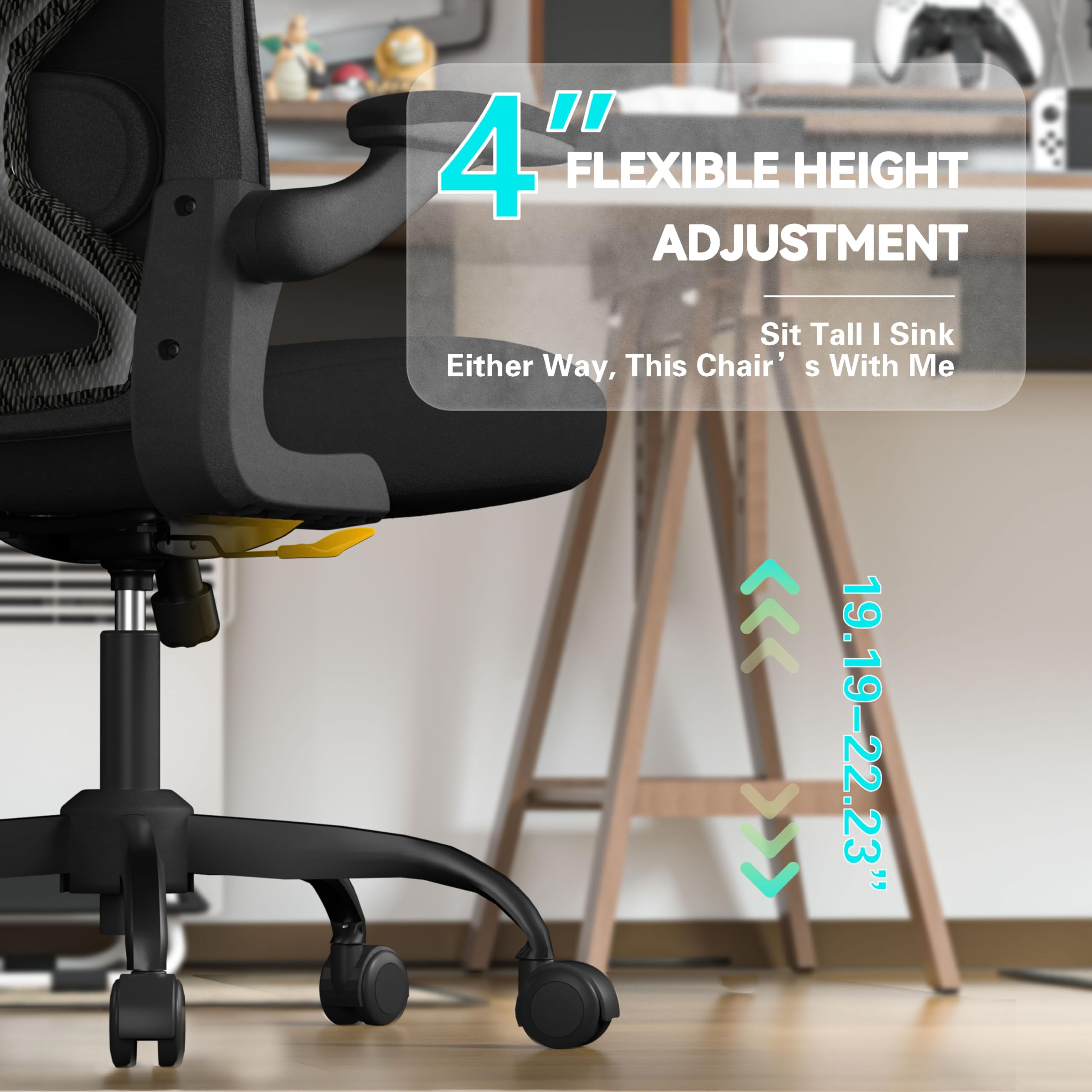 Ergonomic Office Desk Chair with 3.5" Thick Cushion, Adjustable Lumbar Support, Flip-Up Arms, Breathable Mesh Back Chair โComputer Task Chair for Home Office - 4