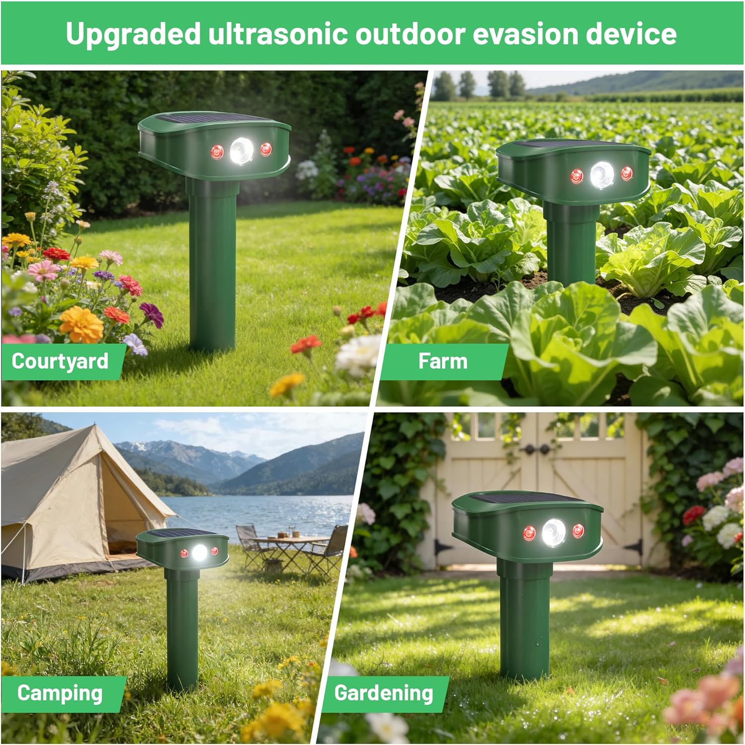 2 Pack Mole Repellent Solar Powered with Dual-Directional Flashing Lights - Vibration Snake Repellent for Yard, IP65 Waterproof Outdoor Deterrent Stakes to Repel Squirrel, Gopher, Skunk, Rabbits, Deer