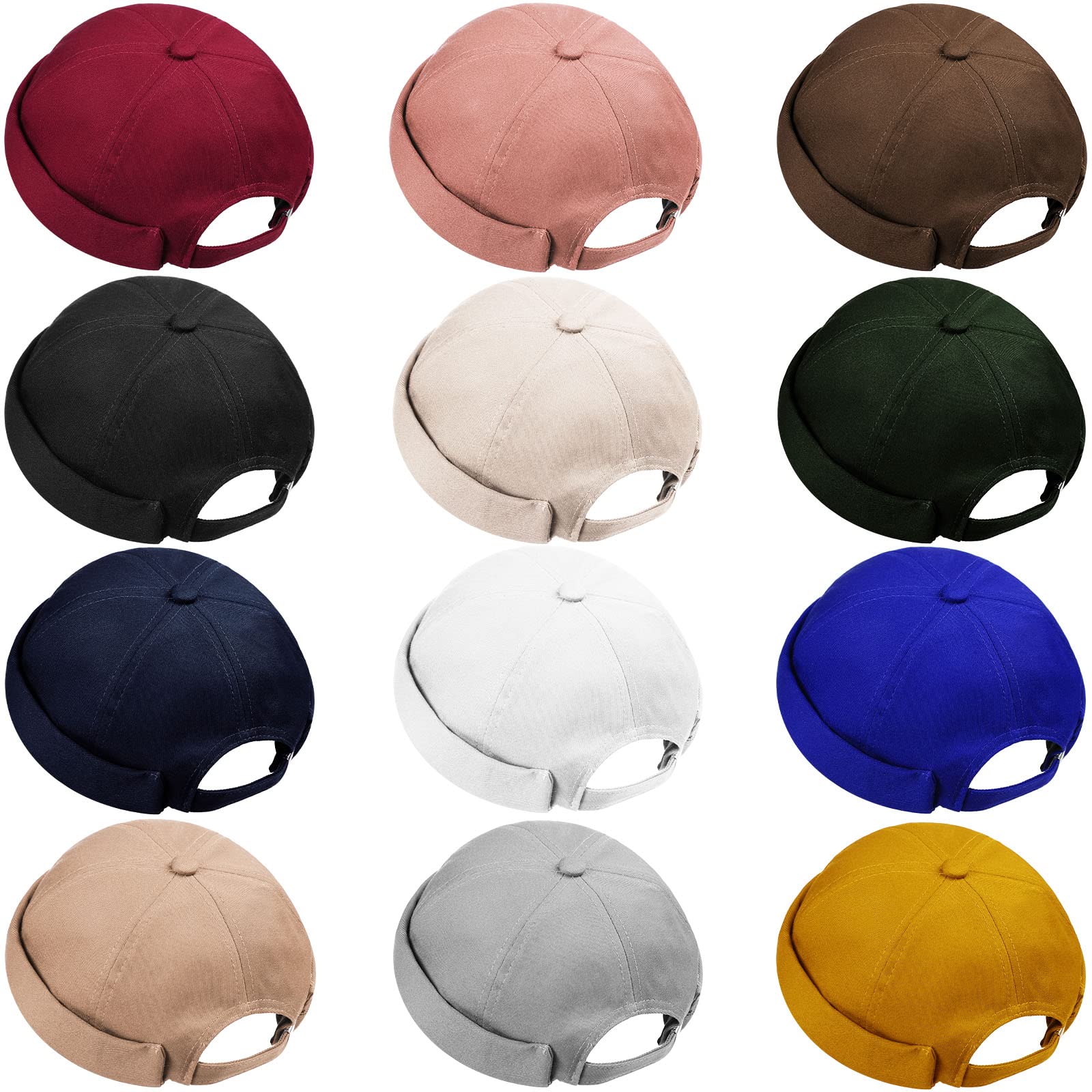 Vabean12 Pieces Brimless Hat Docker Cap Adjustable Skull Caps for Men Women Rolled Cuff Hats Brimless Beanie Hat, Assorted Colors