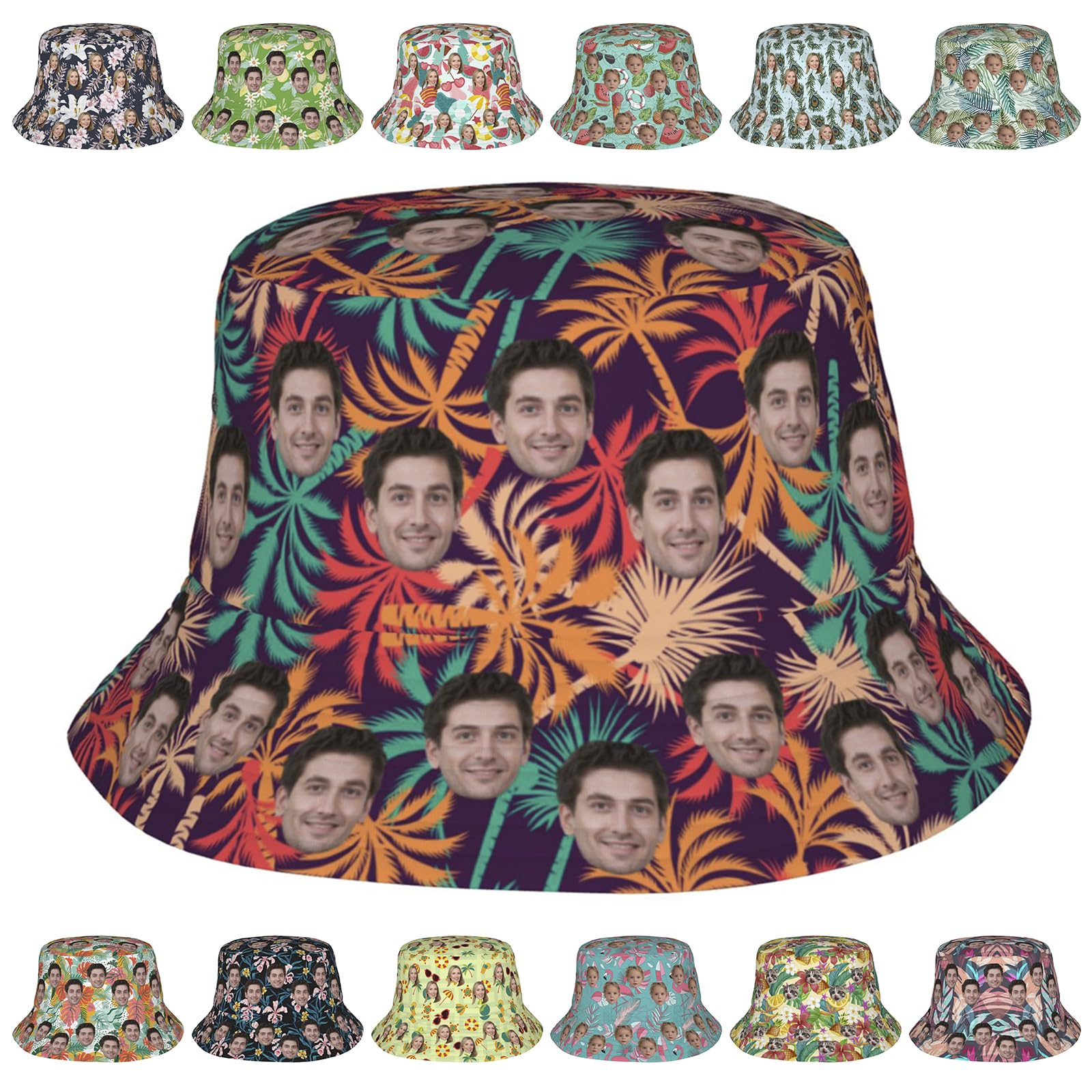 Naispanda Sombreros de Cubo Personalizados para Hombres y Mujeres con Logotipo/Texto/Foto Personalizada Cara Sombreros de Cubo Sombrero para el sol Sombrero de Pescador para Viajes de Verano Playa al Aire Libre