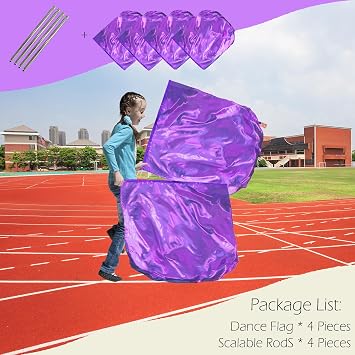 4 Pcs Set 32 inch Praise Dance Worship Flags with Scalable Rod for Adult Outdoor Practice Performance Semicircle Praise Church Flags for Worship Dance Purple