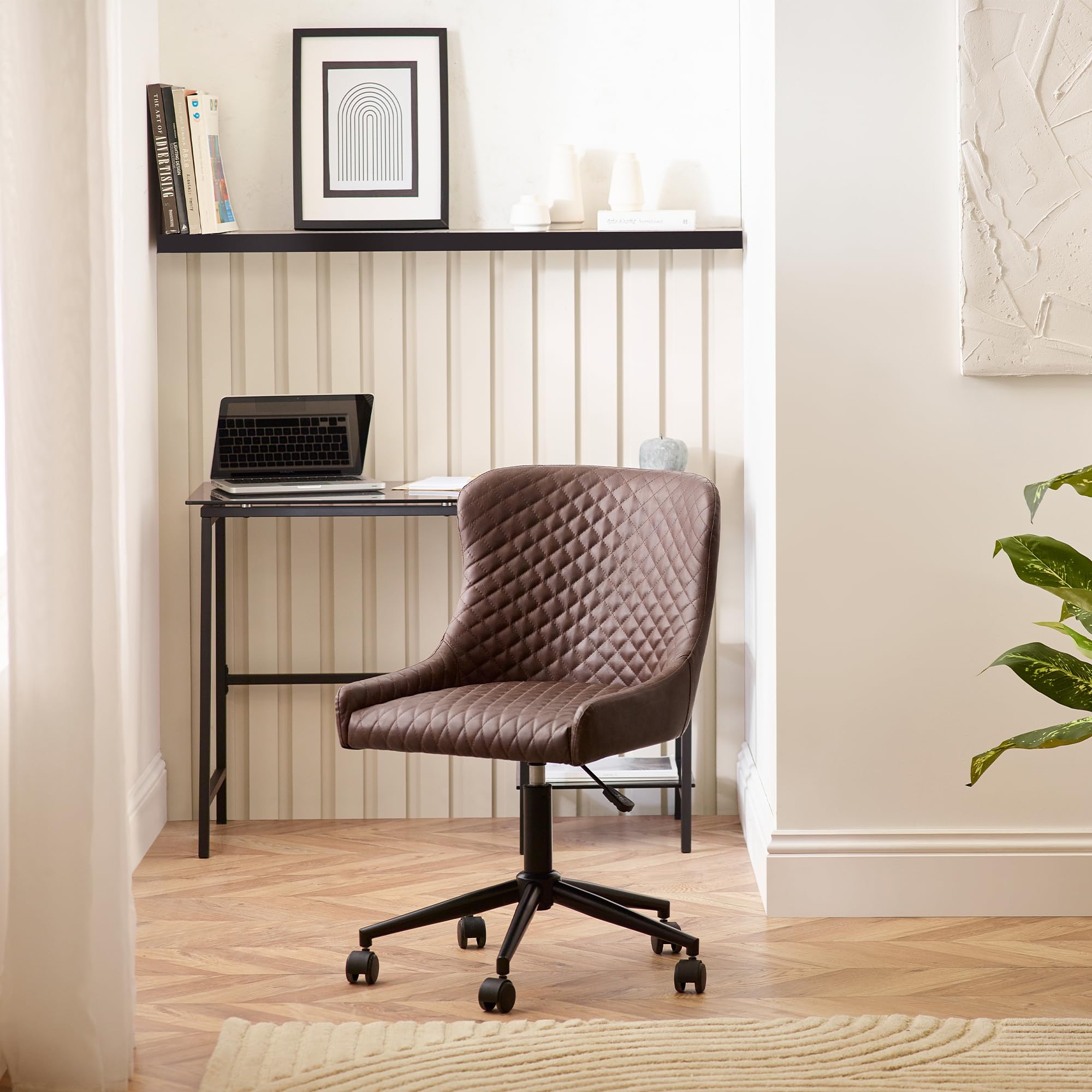 Julian Bowen Luxe Office Chair - Brown Faux Leather - Height Adjustable - Quilted Detailing