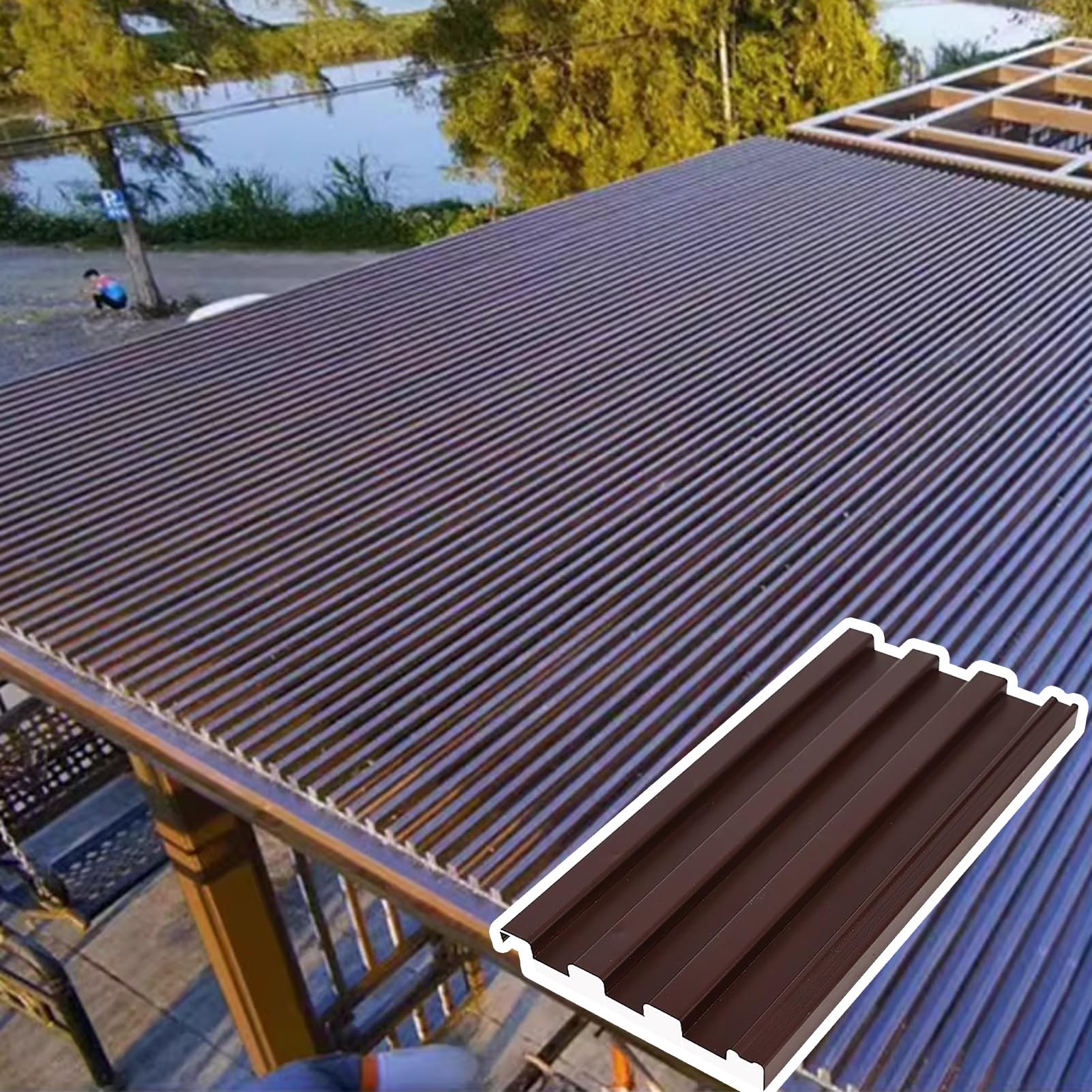 Btyqkzvpm Brown Aluminum Roofing Panels, Outdoor Insulated Core Aluminum Corrugated Roof Panels(,L 2M(6.5Ft))