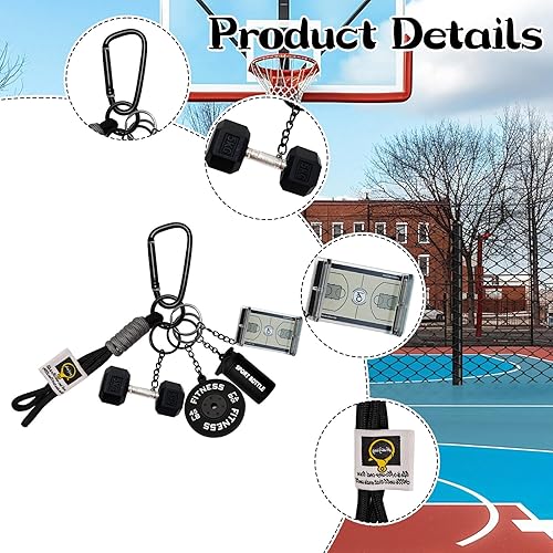 Miniatura 3 de Juego de llaveros de baloncesto, llaveros de fitness para cancha de baloncesto con dijes de mancuernas para botella de agua, regalos para parejas