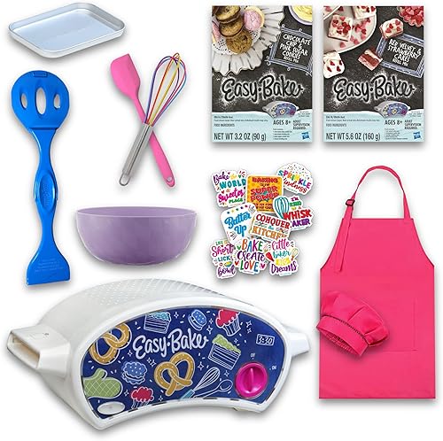 Ultimate Easy Horno para hornear para niños con 11 artículos horno, 3 mezclas de recambio, delantal, sombrero, cuenco, espátula, batidor, sartén