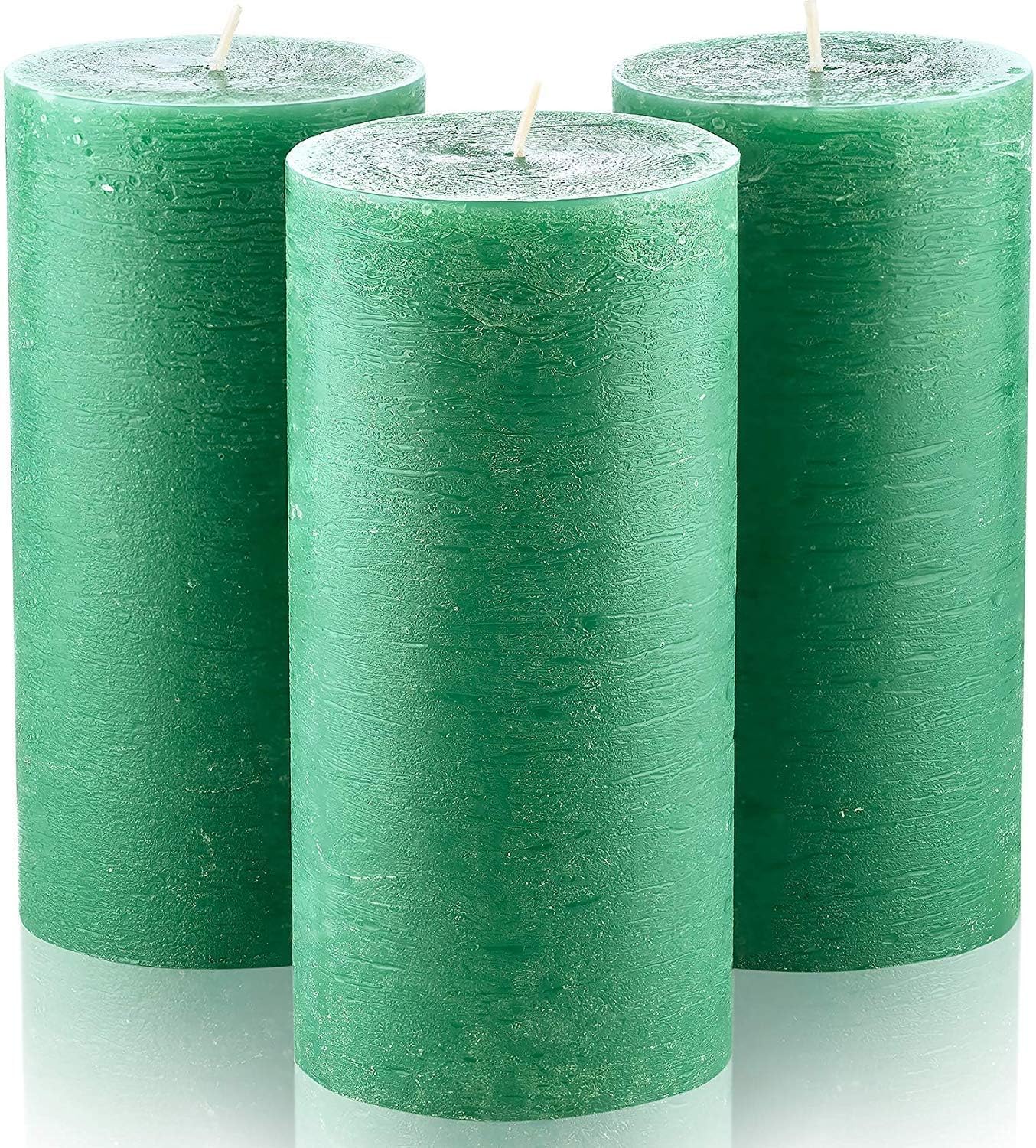 Set of 3 Pillar Candles 3″ x 6″ Unscented Handpoured Weddings, Home Decoration, Restaurants, Spa, Church Smokeless Cotton Wick – Dark Green