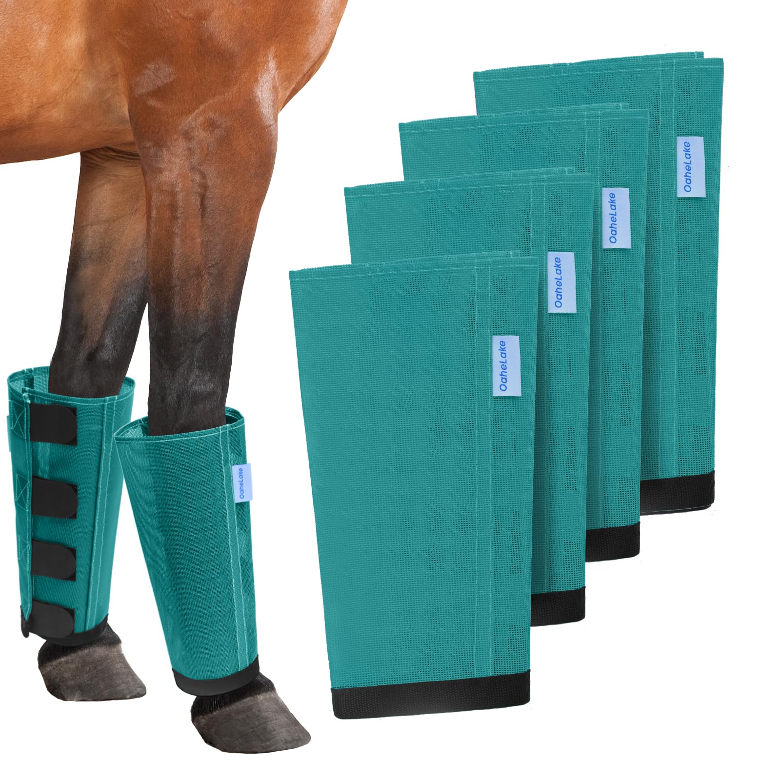 Mesh Horse Fly Boots Set of 4, Loose Fitting Leggings for Horses, Reduce Stressful Stomping, Breathable Adjustable and Universal Fit for 4 Legs, Reliable Stay Put (Turquoise)