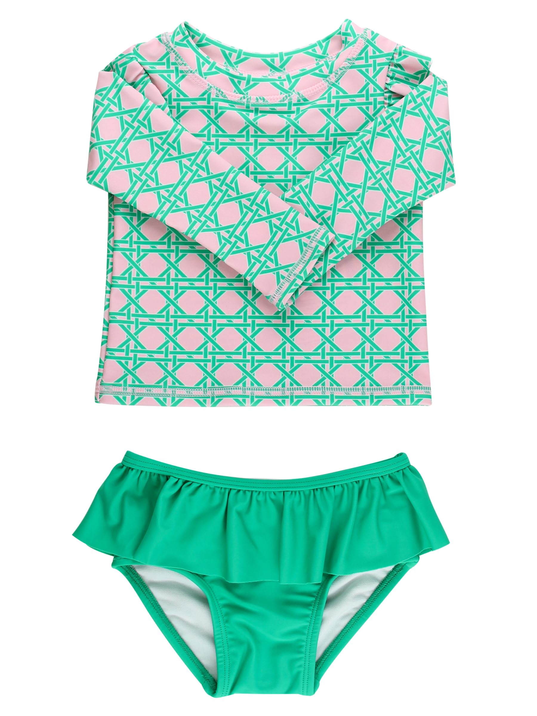 RuffleButts Baby Girls Modern Skirted Rash Guard Bikini - UPF 50+ Sun Protection Swimsuit