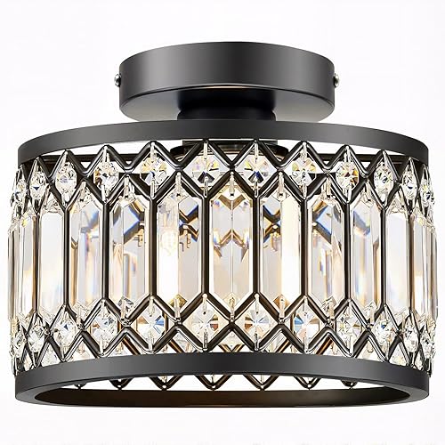 Miniatura 9 de Lámpara de techo de cristal, moderna lámpara de techo semiempotrada, lámpara de cristal para cocina, dormitorio, pasillo, baño, entrada, 1 luz, 9