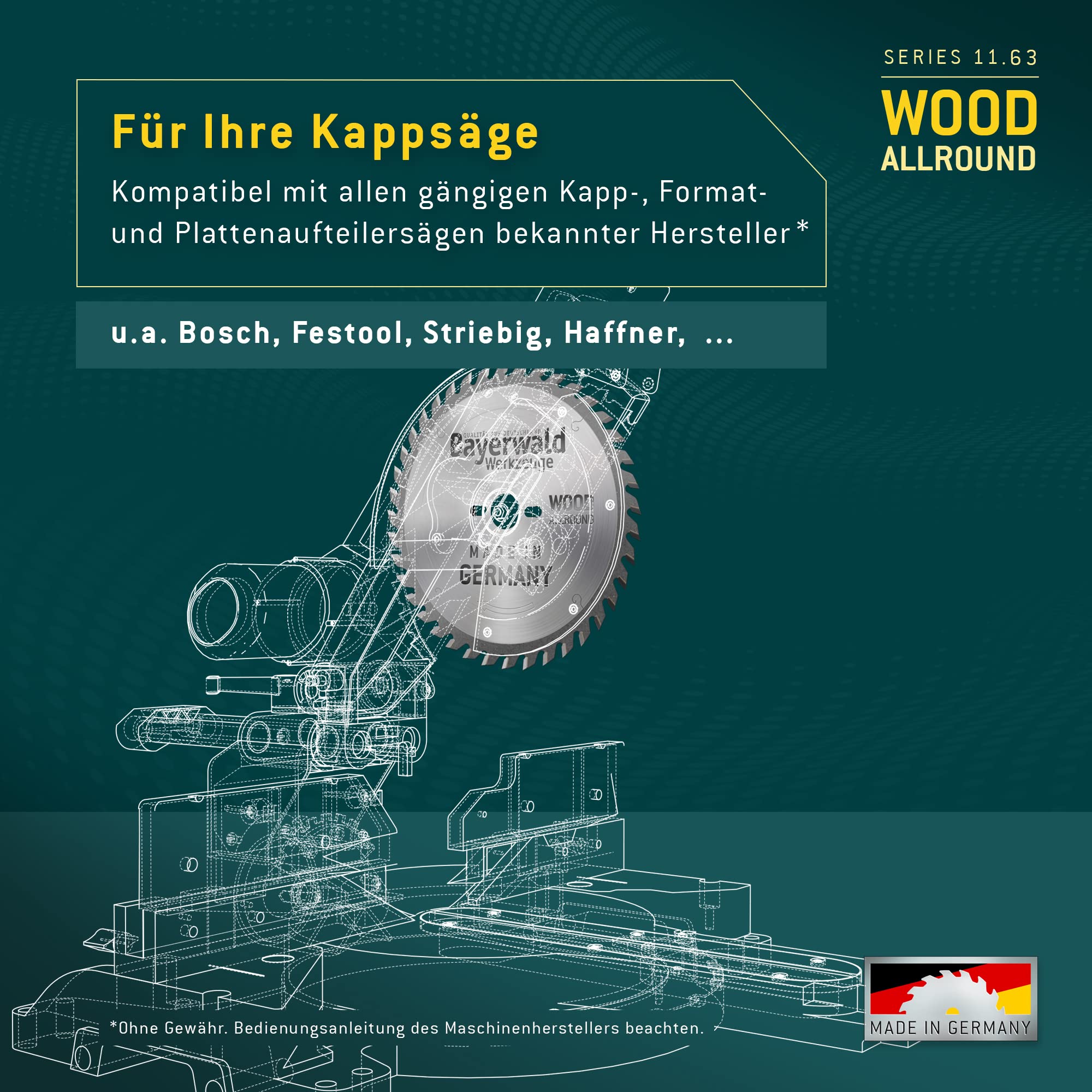 Bayerwald - HM Kreissägeblatt - Ø 303 mm x 3,2 mm x 30 mm | Hohldach Flachzahn negativ (60 Zähne) | Kombinebenlöcher | Spezialsägeblatt für Formatschnitte