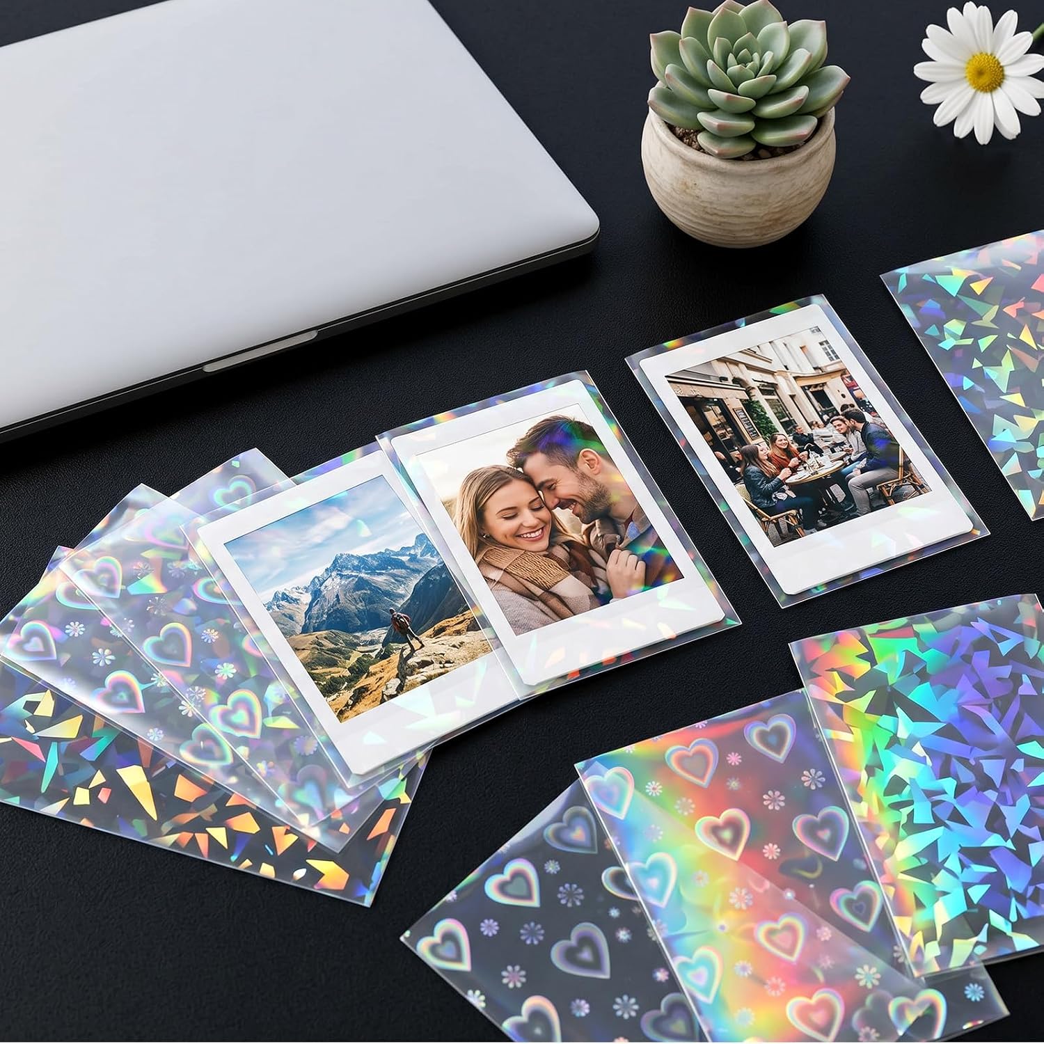 100Pcs Photocard Sleeve Holographic Photo Card Sleeves Laser Flashing Love Heart Shape Transparent Waterproof Card Protective Cover for Photo Cards image 2
