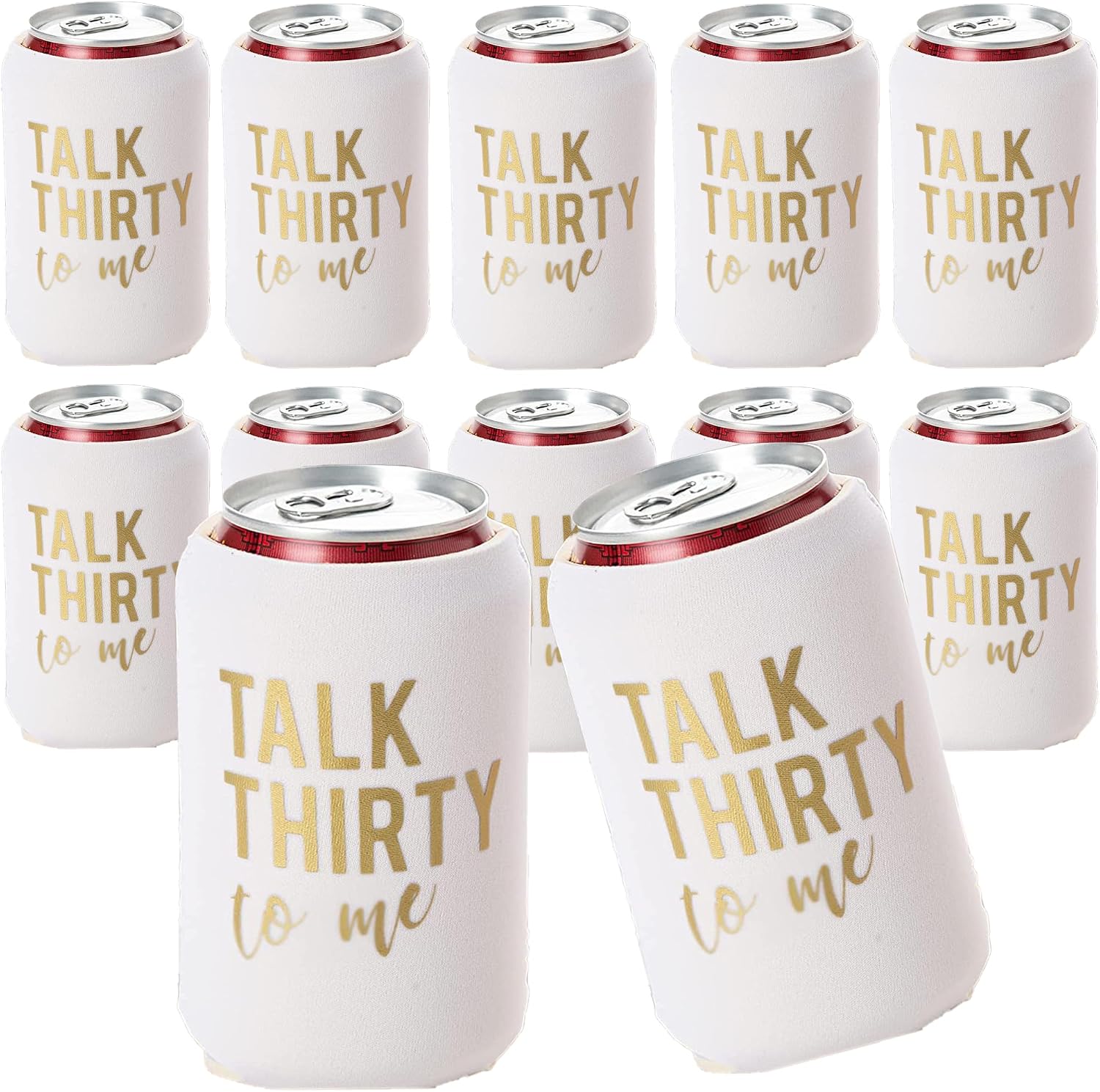 Talk Thirty to Me Can Coolers, Set of 12-30th Birthday Decorations and Party Favors for Her or Him, Dirty 30 Gifts for Women