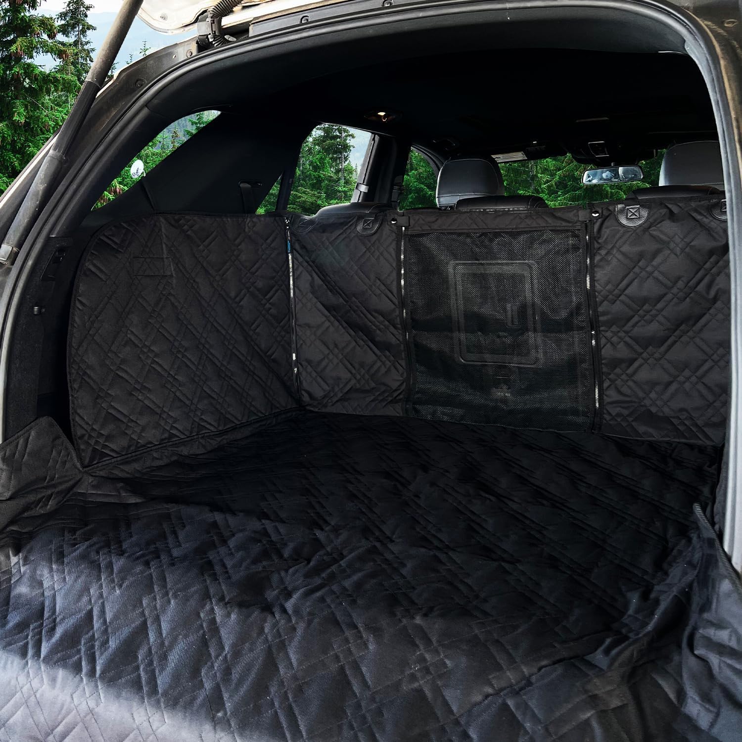Bulldogology Cargo Liner for SUV - Heavy Duty Pet Trunk Liner Cargo Cover - Waterproof Cargo Cover for Dogs Hair, Muddy Paws - Protector Cargo Mats for Back of SUV (X-Large, Black) Cargo w/Mesh (XL - 106” L x 55” W) Black
