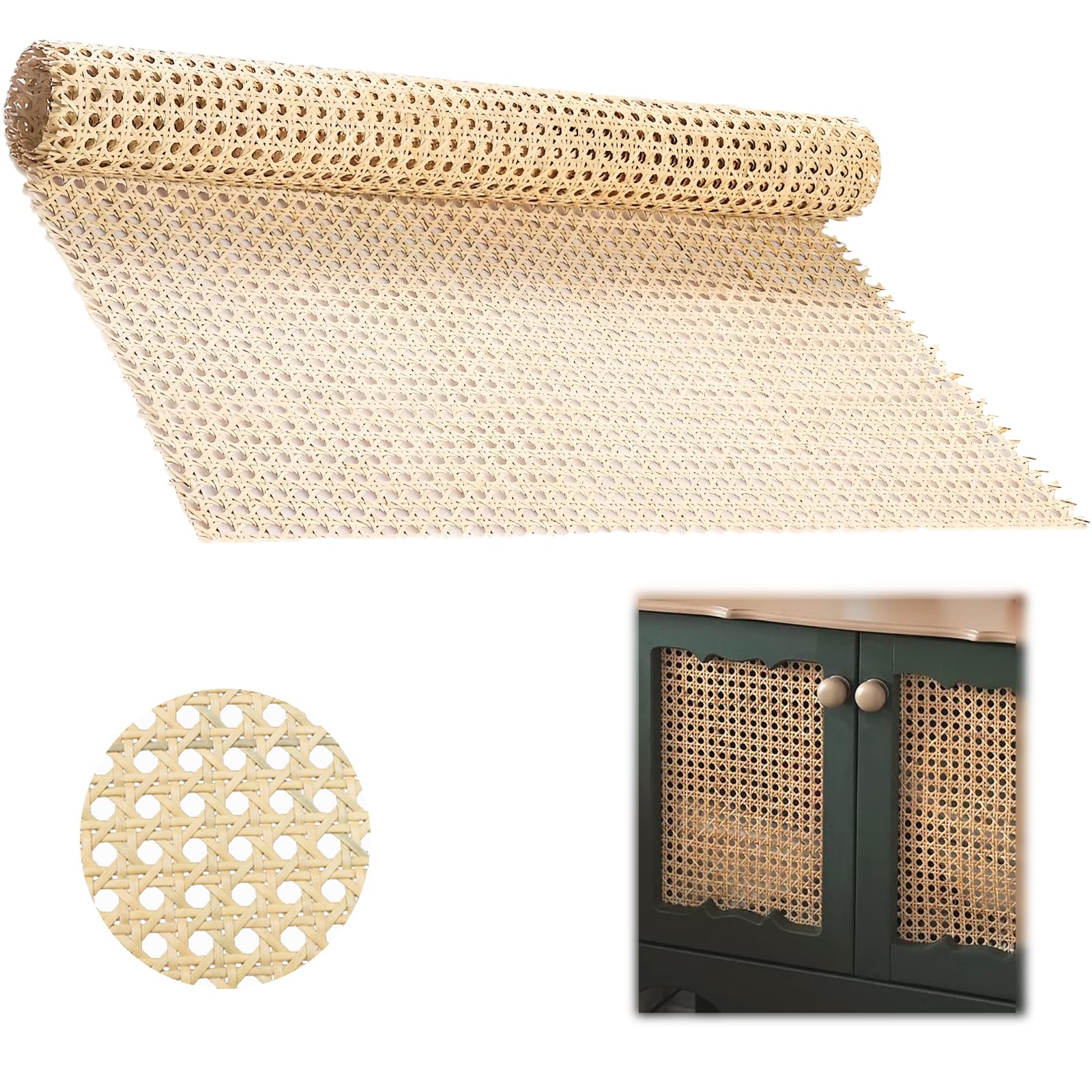 Natural Rattan Webbing Roll 35x100 cm (13.8x39.4 Inch), Cane Rattan Webbing Roll