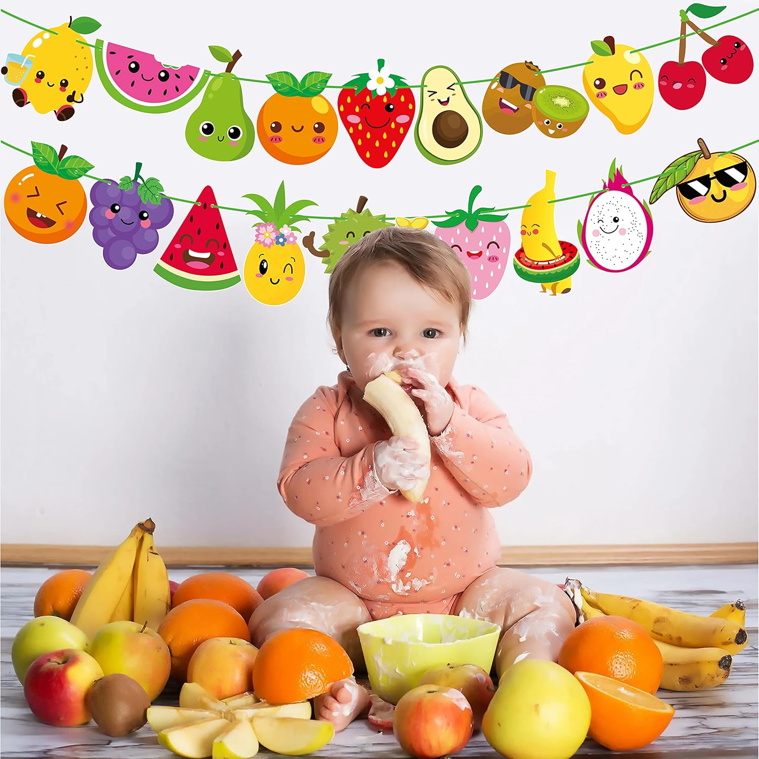 Fruit Theme Birthday Party Decorations Twotti Frutti Party Banner Cute Fruit with Smiling Face Patterns Garland for Summer Fruit Birthday Party Baby Shower Supplies - Image 7