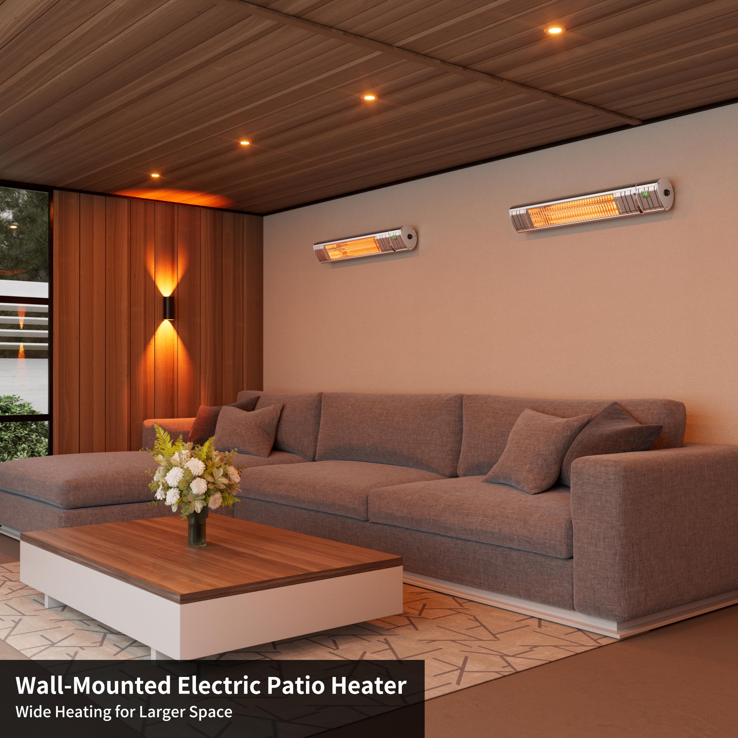 Heizstrahler Terrasse, Infrarotstrahler 2000W, Elektrisch Wärmestrahler mit 3 Heizstufen, Wandmontage, IP65 Wasserdicht, Infrarot Terrassenheizer für Garten & Balkon, Silber