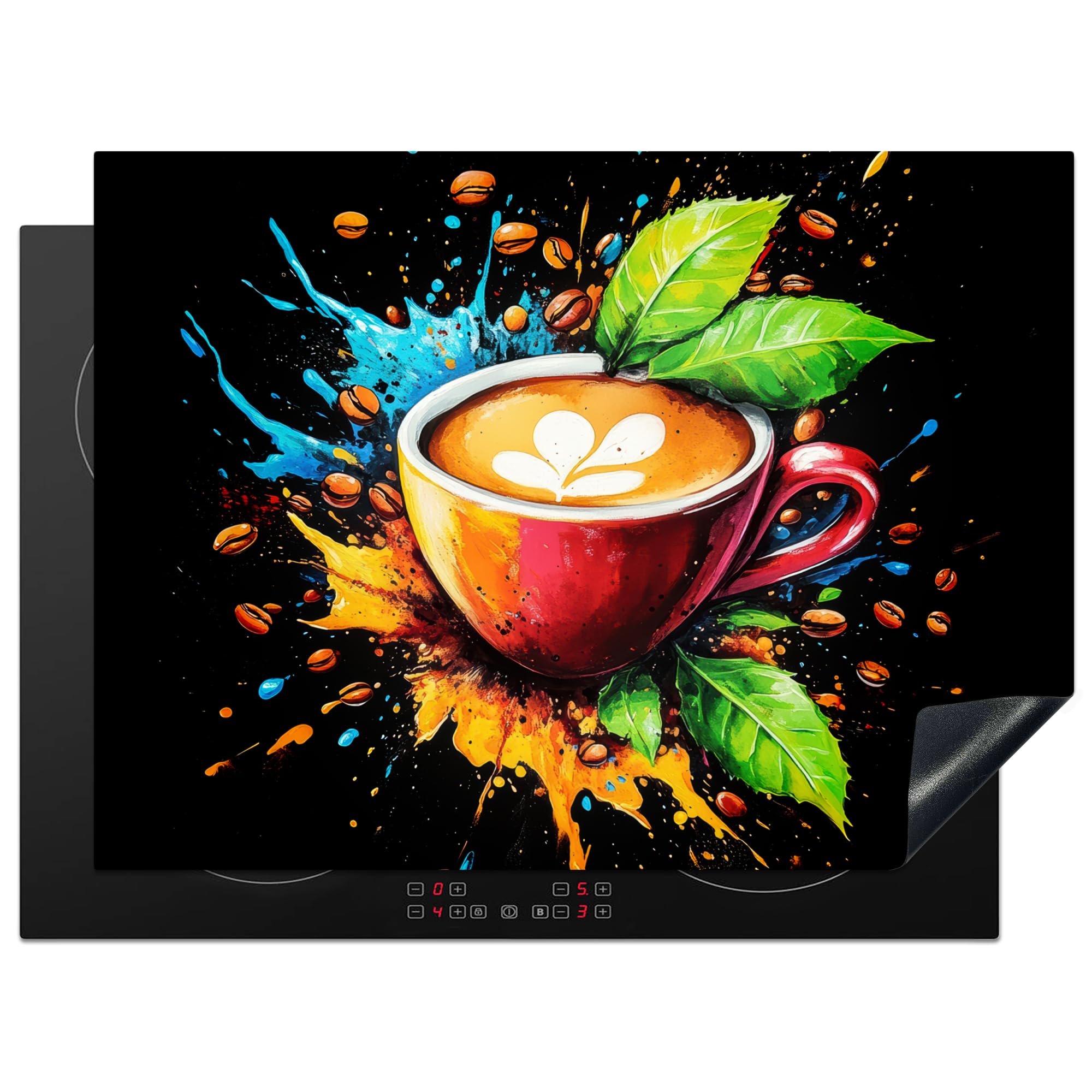 KitchenYeah© Induction Hob Protector Mat 20.5"x27.6" / 70x52 cm Cooker Top Protectors Cover Ceramic Covers Electric Hobs Vinyl Coffee - Graffiti - Drink - Abstract