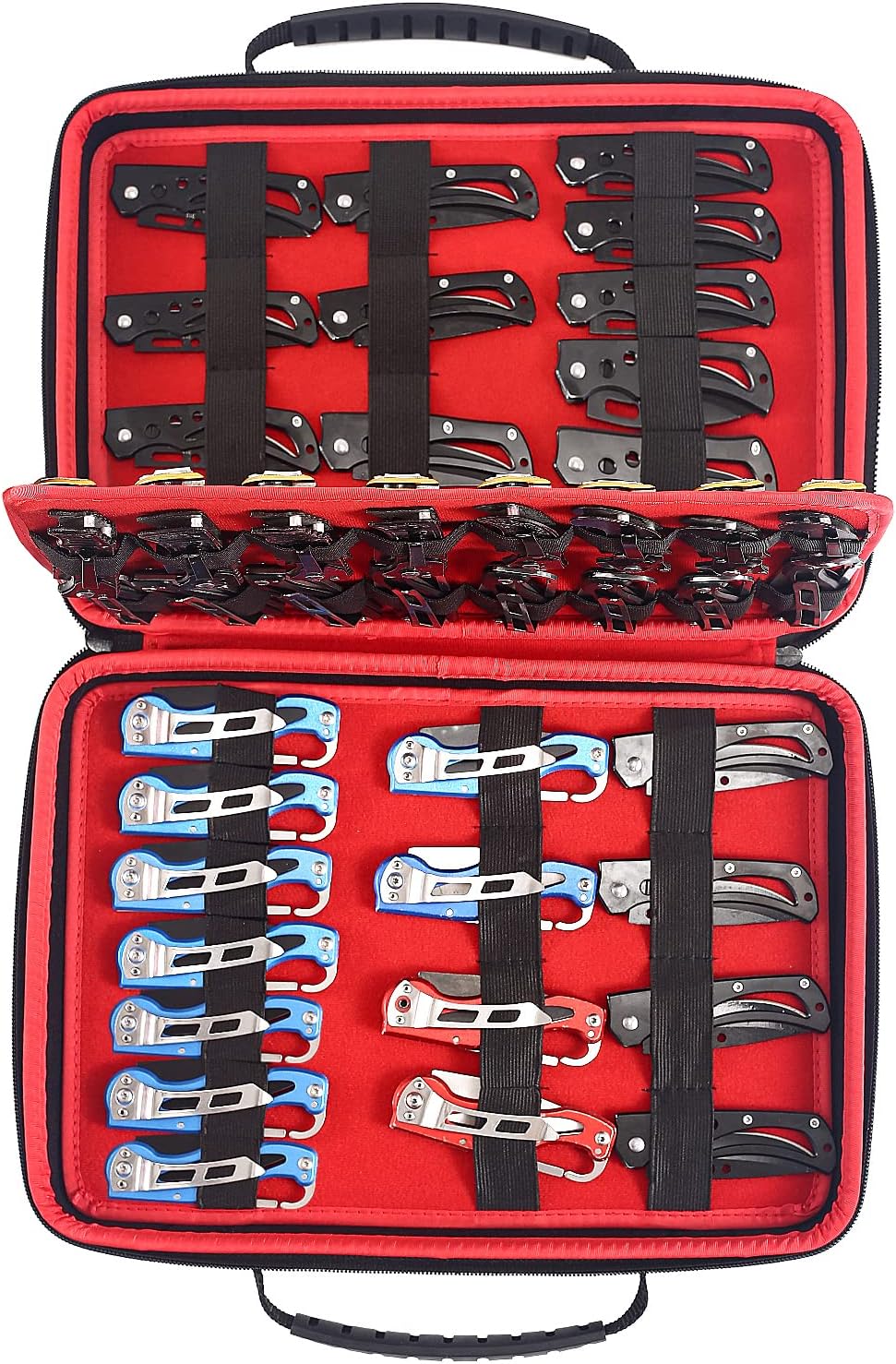 Pocket Knife Display Case, 62 Slots Folding Knife Display Case, Small Knife Cases, Mini Knives Holders Protectors, Knife Roll Pouch for Hiking, Hunting and Camping Outdoor Activities