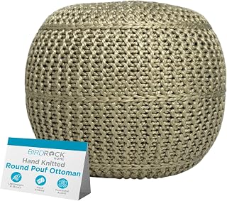 BIRDROCK HOME Round Pouf Ottoman Foot Rest, 18.5”x15”, Herbal Olive Green