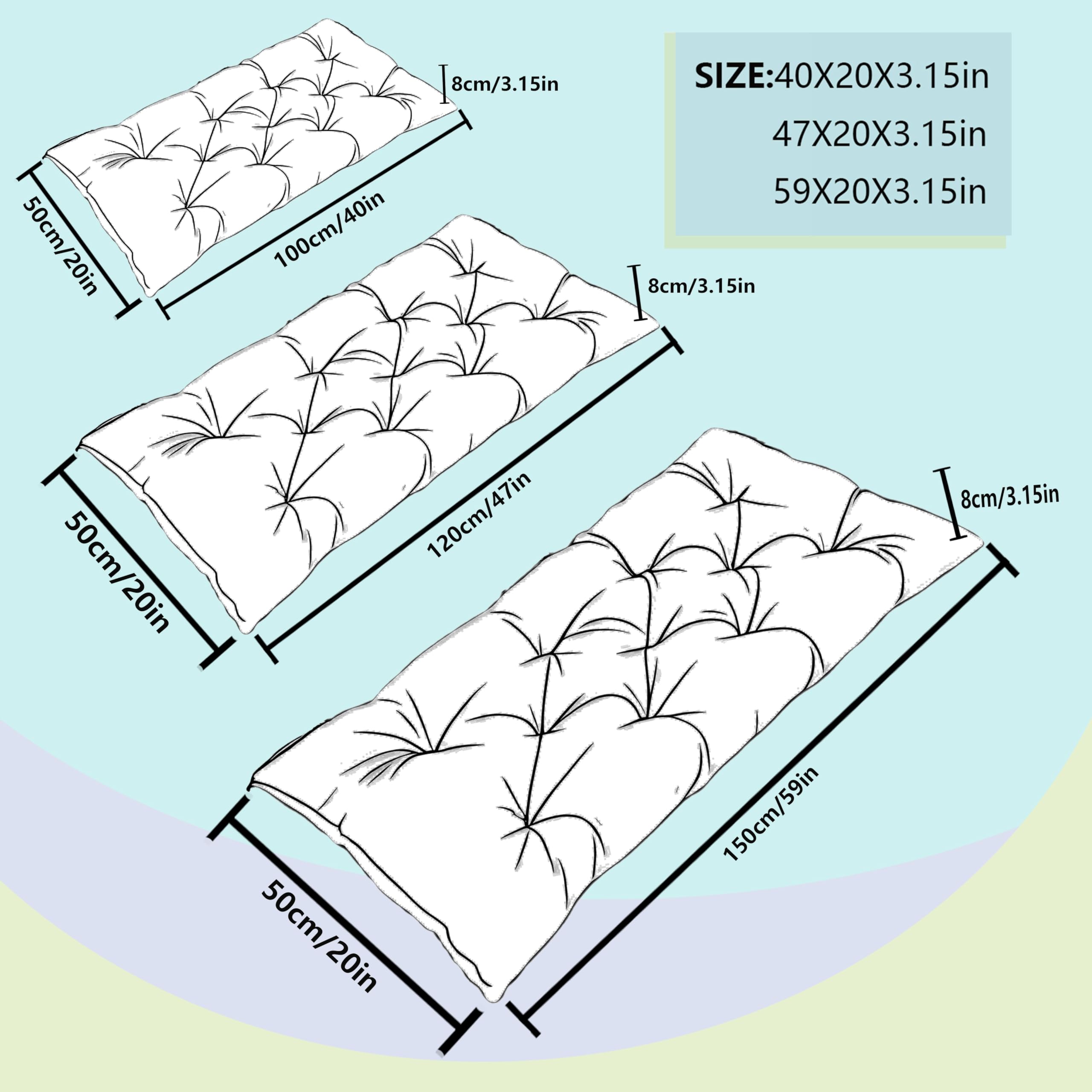 Cuscini per panca da esterni spessi 7,6 cm, impermeabili, con lacci, perfetti per divano da giardino a 2-3 posti, cuscini di ricambio per divano e divano